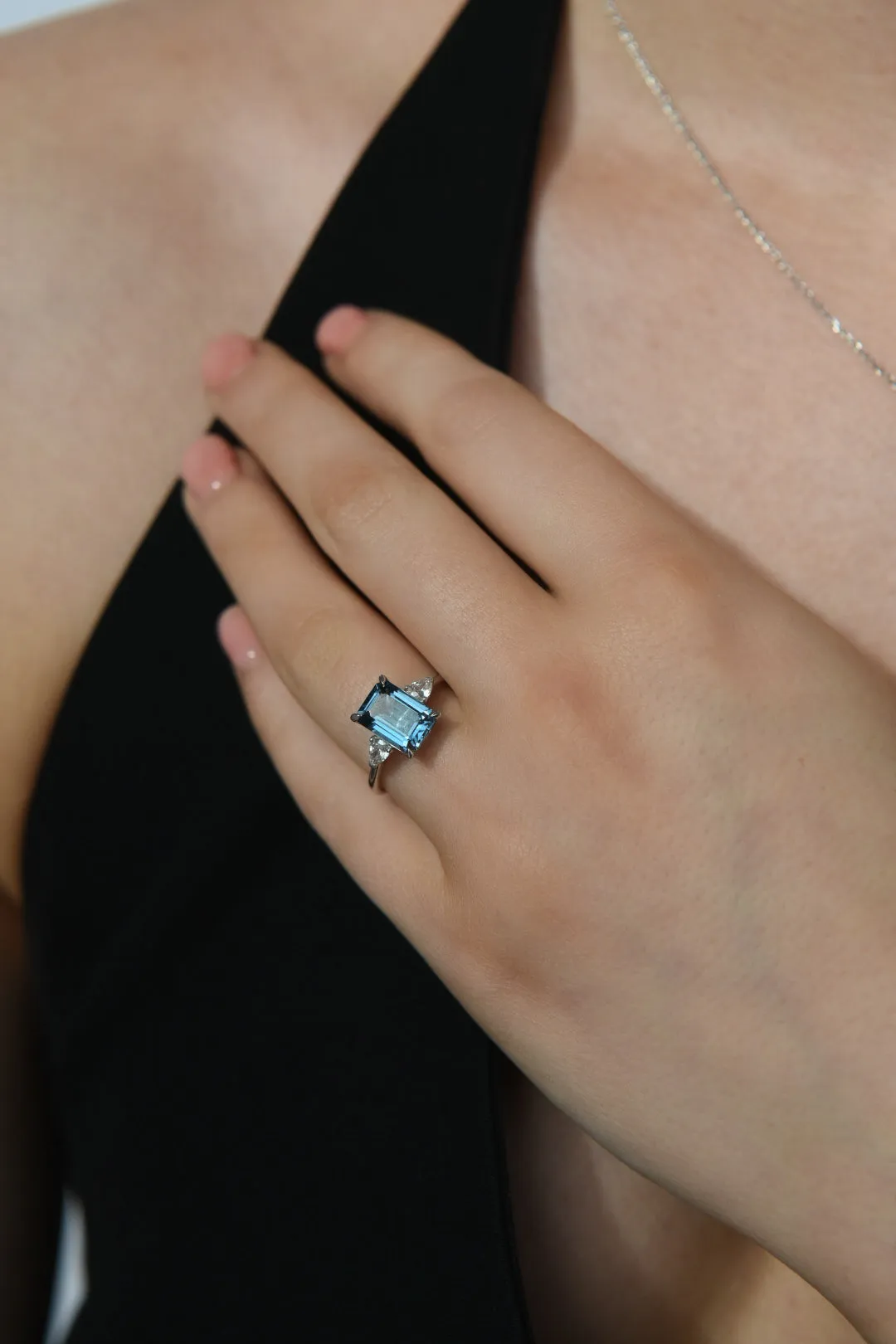 9ct White Gold Earth Grown London Blue Topaz and Diamond Ring