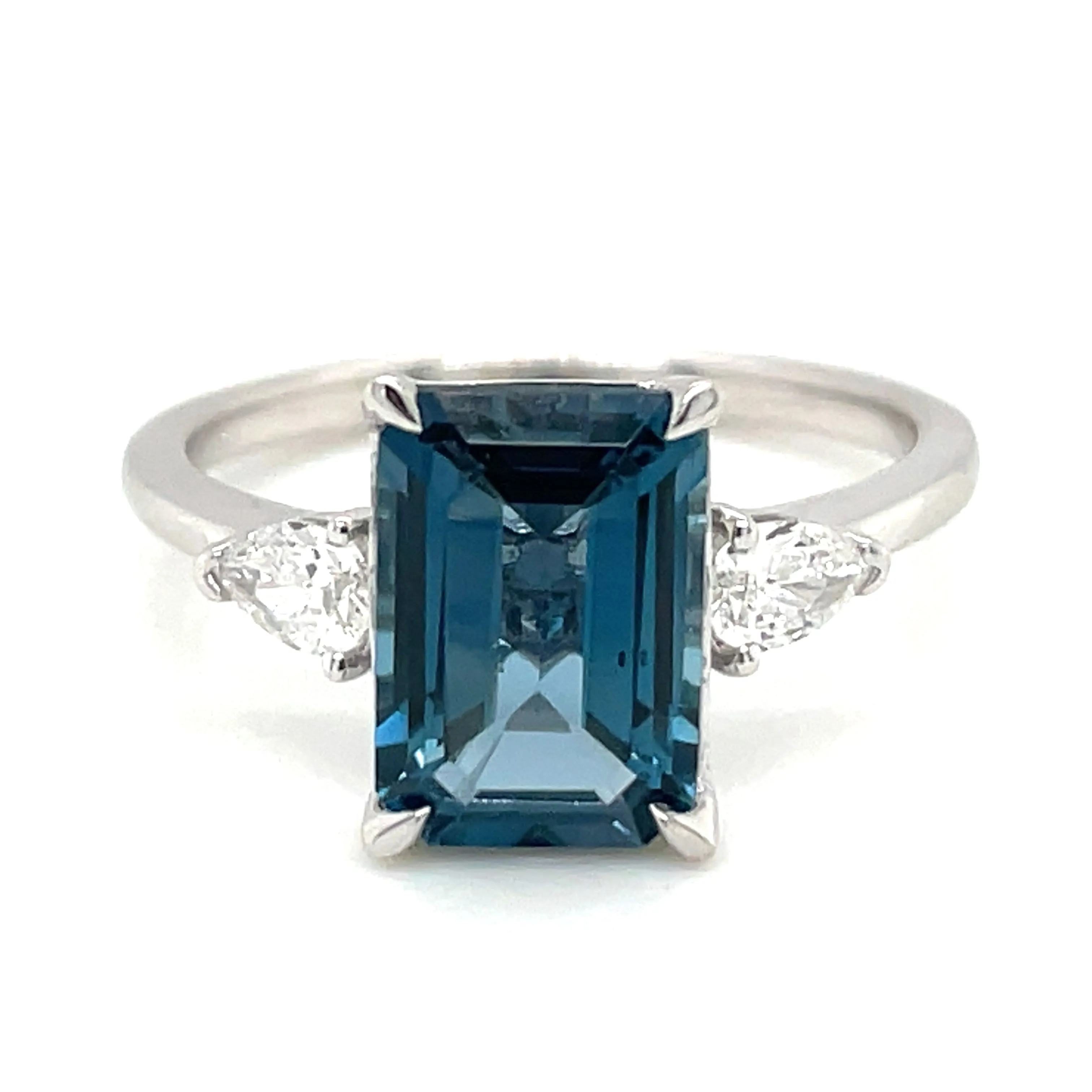 9ct White Gold Earth Grown London Blue Topaz and Diamond Ring