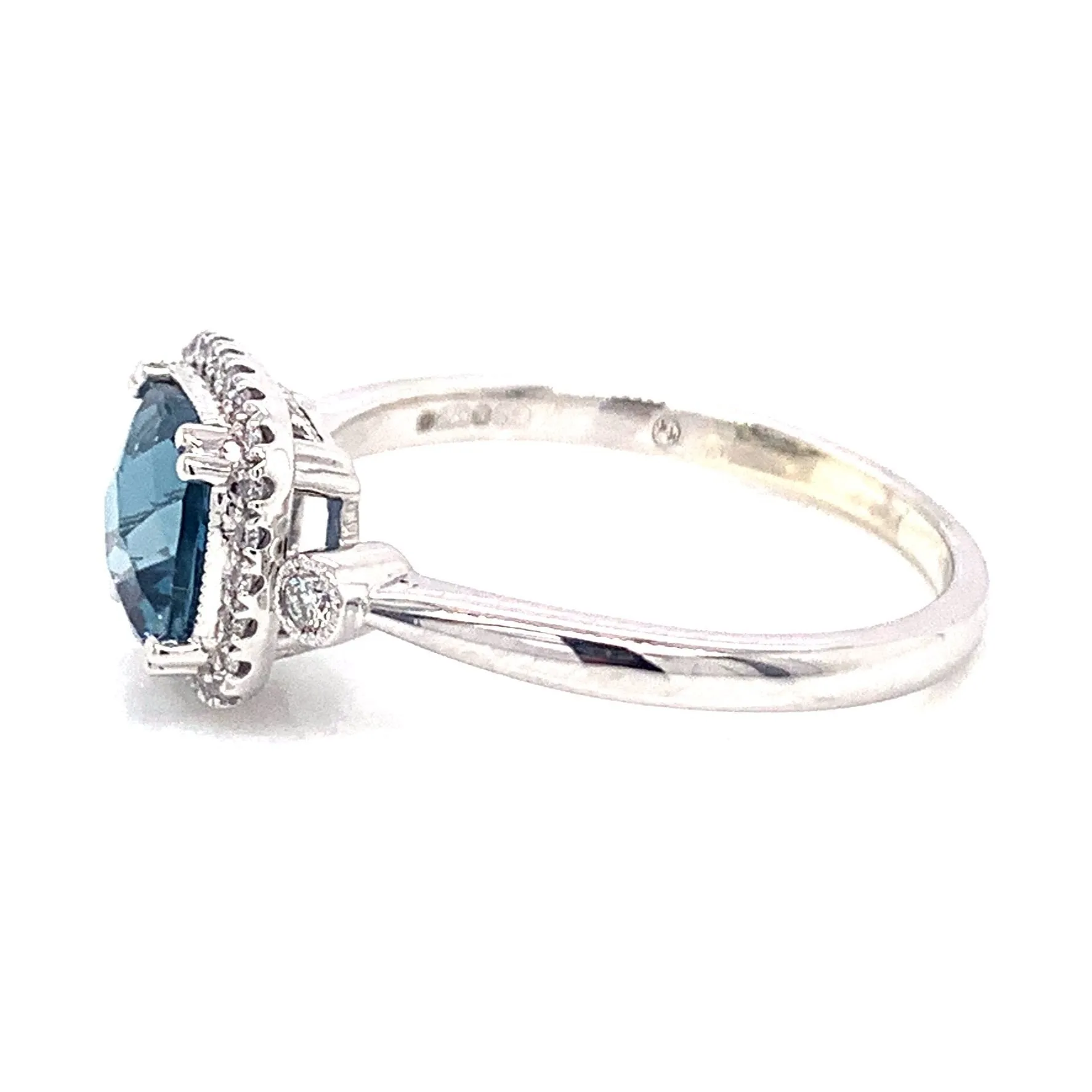 9ct White Gold London Blue Topaz & Diamond Cushion Ring