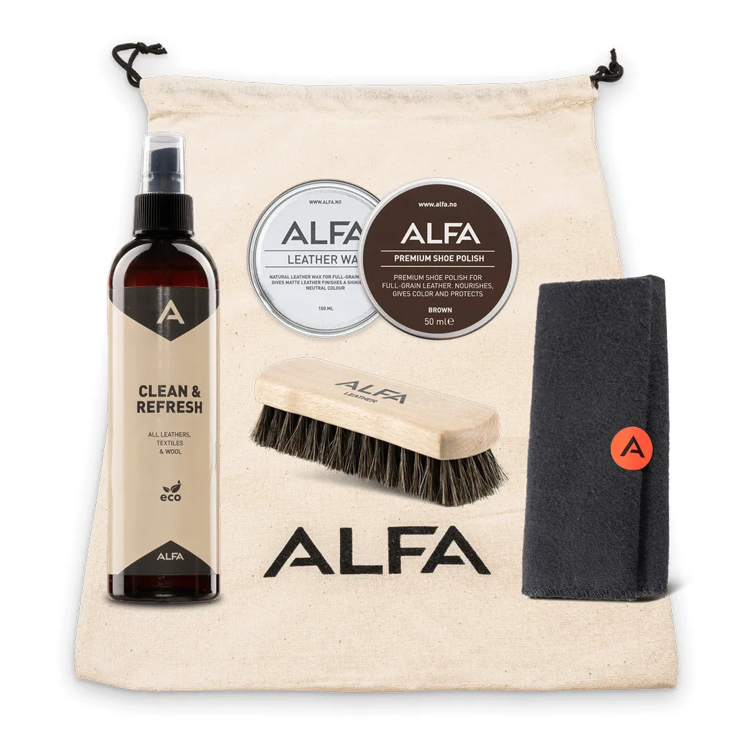 ALFA Shoe maintenance kit full-grain leather, brown