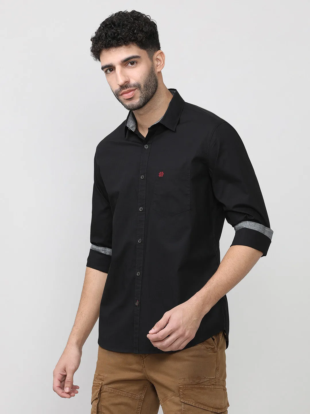 Black Poplin Shirt Without Pocket