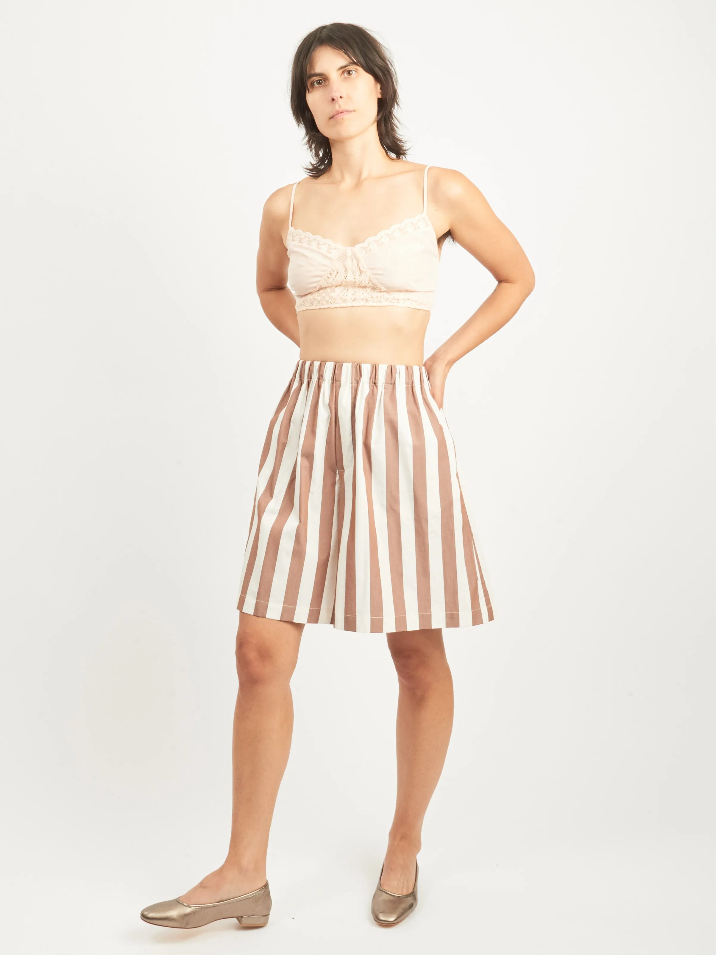Brown White Stripe Stave Shorts