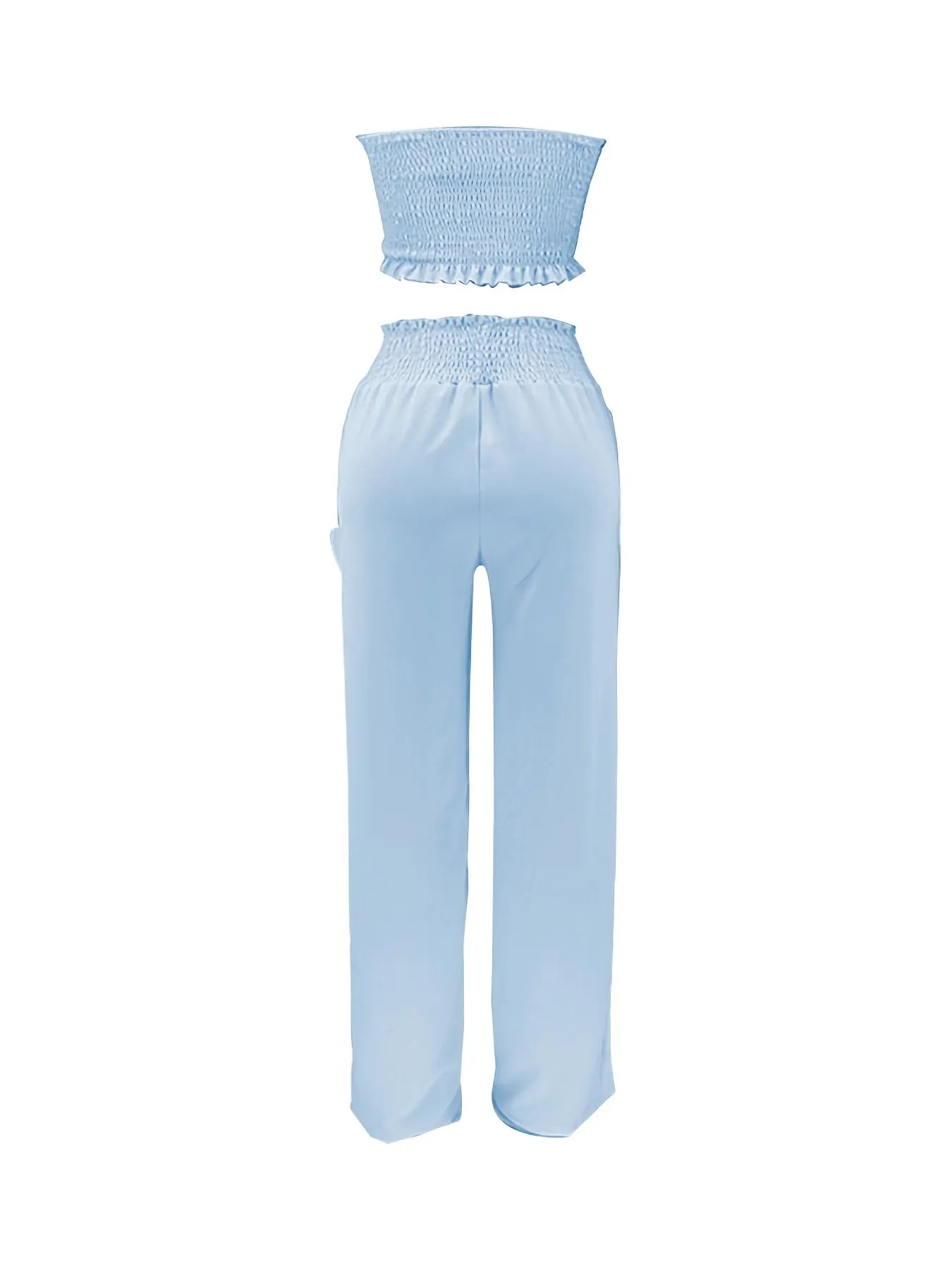 Chic Halter Neck Sleeveless Crop Top & High Waist Loose Pants Set - Solid Casual Two-piece Outfit for Women - Flattering & Comfortable
