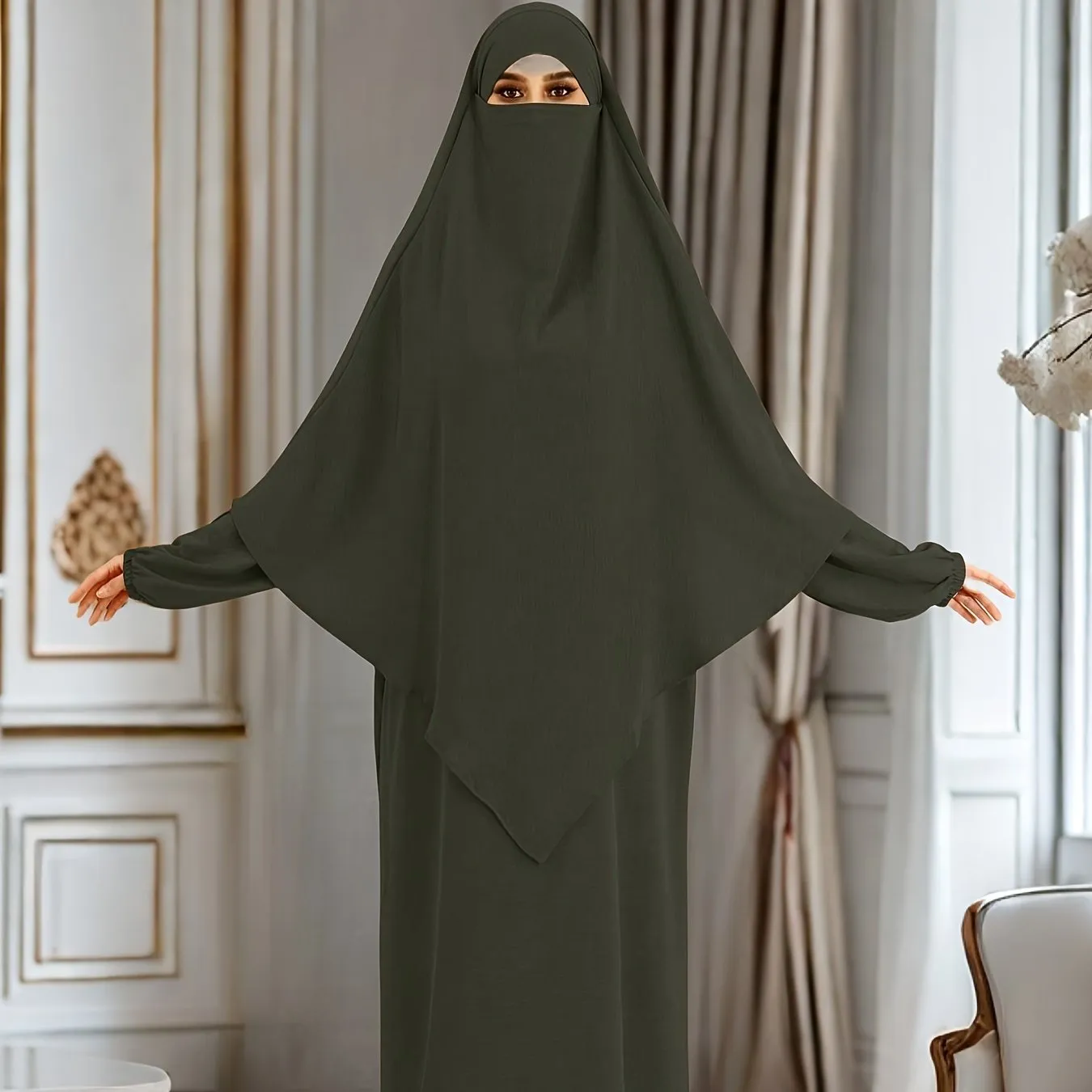 Chic Modest Long Sleeve Hijab Dress - Comfortable & Stylish Solid Color Crew Neck - Loose Fit for Casual Daily Wear - Perfect for Fashion-Conscious Women