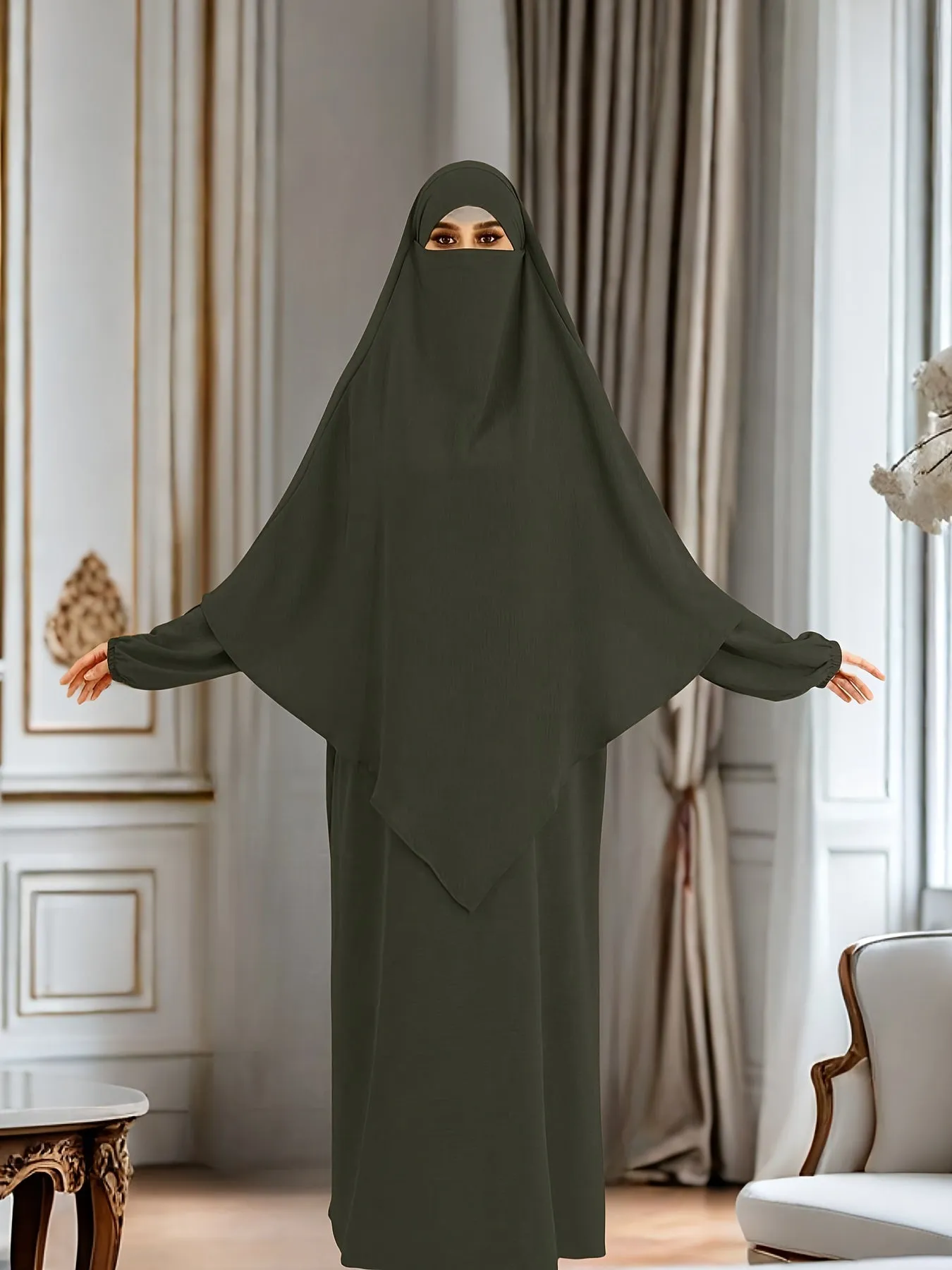 Chic Modest Long Sleeve Hijab Dress - Comfortable & Stylish Solid Color Crew Neck - Loose Fit for Casual Daily Wear - Perfect for Fashion-Conscious Women