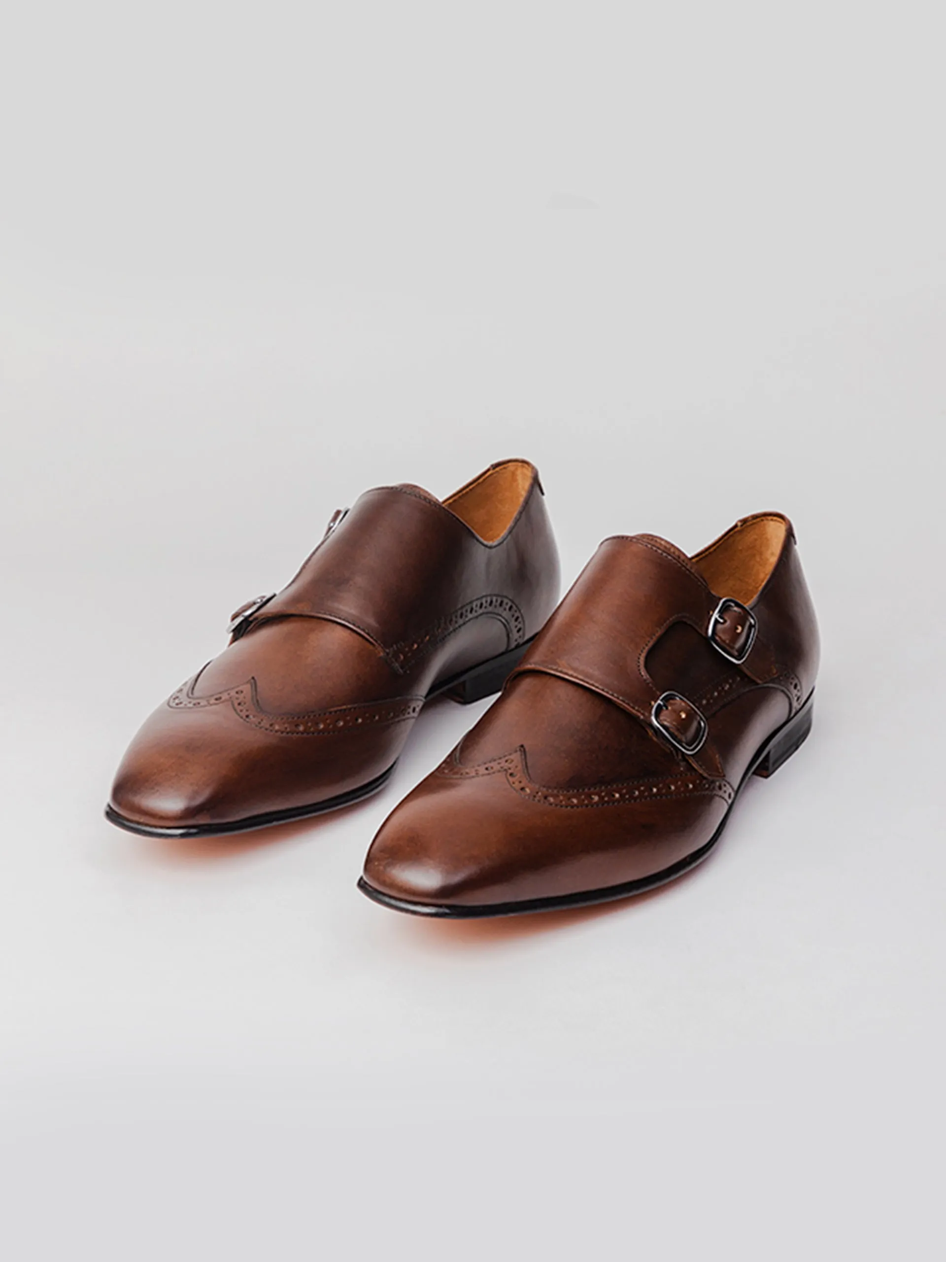 Connor Wingtip Monk straps - Dark Brown