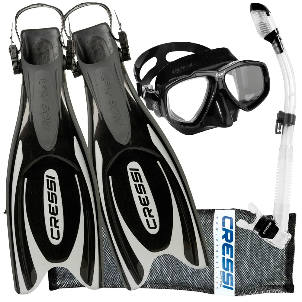 Cressi Frog Plus Fins Focus Adult Size Mask Supernova Dry Snorkel Package