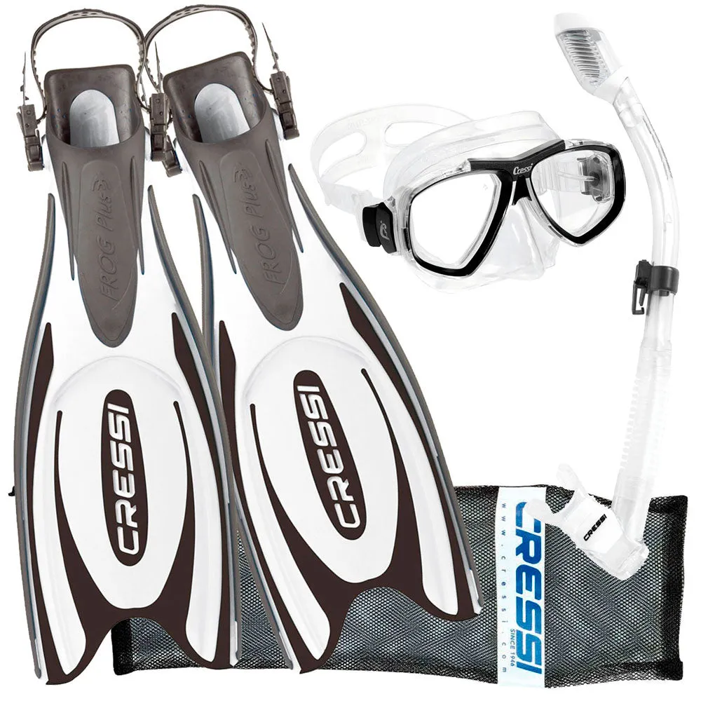 Cressi Frog Plus Fins Focus Adult Size Mask Supernova Dry Snorkel Package