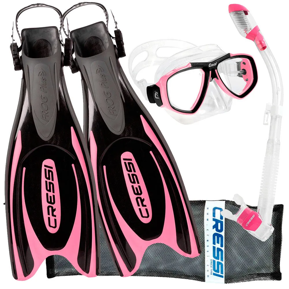Cressi Frog Plus Fins Focus Adult Size Mask Supernova Dry Snorkel Package