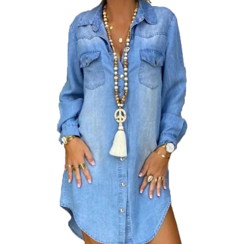 Denim dress with buttons and pockets