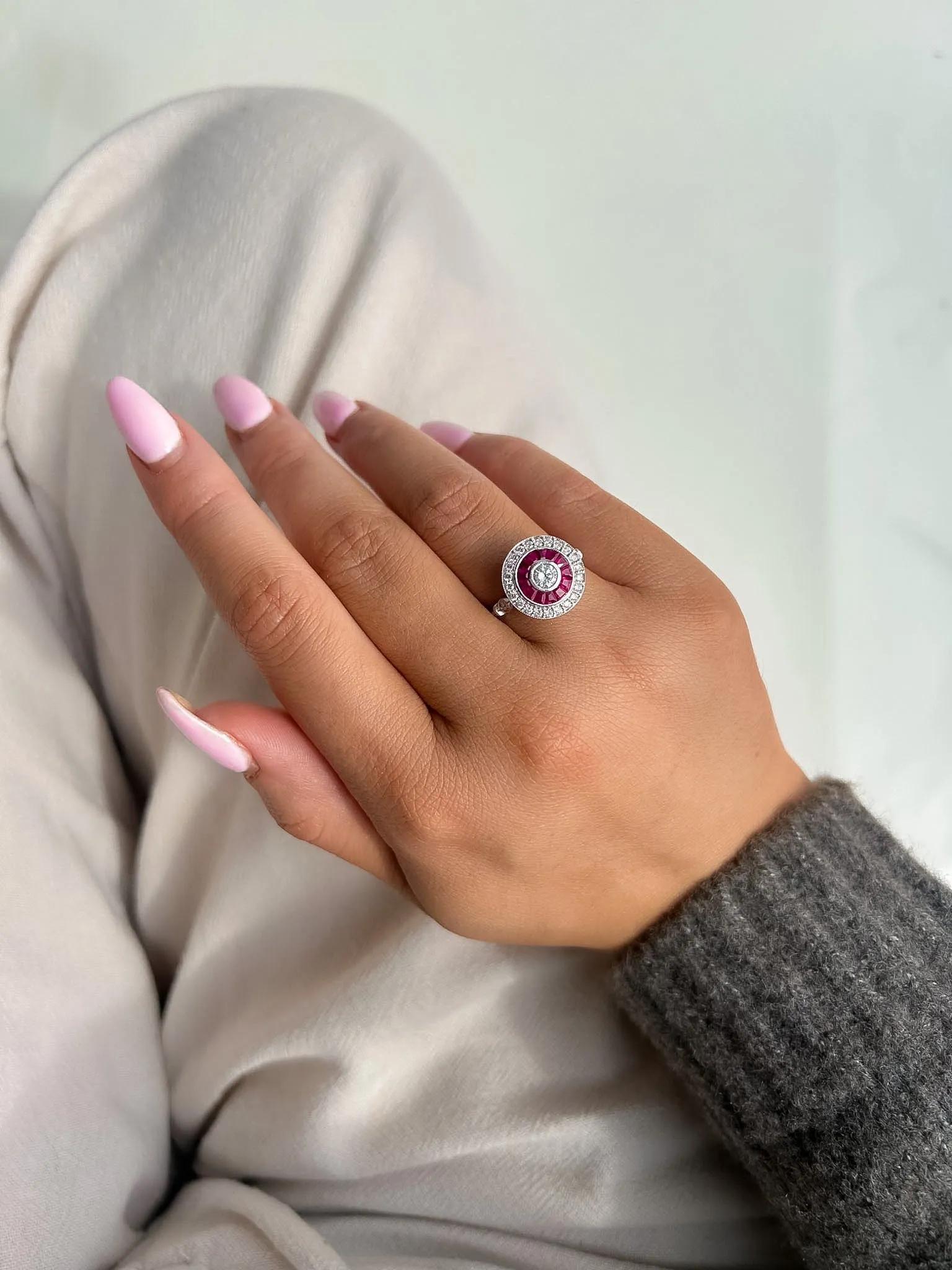 Earth Grown Ruby & Diamond 18ct White Gold Target Ring
