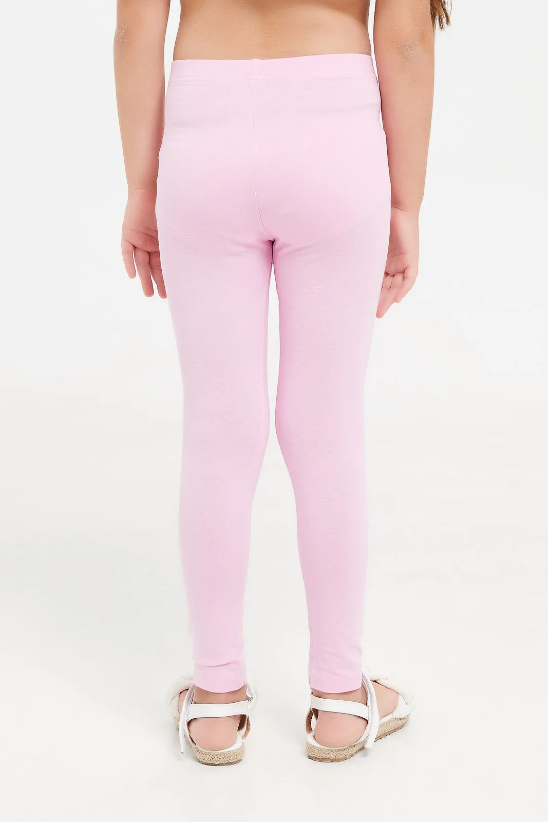 Girls Pink Embellished Leggings