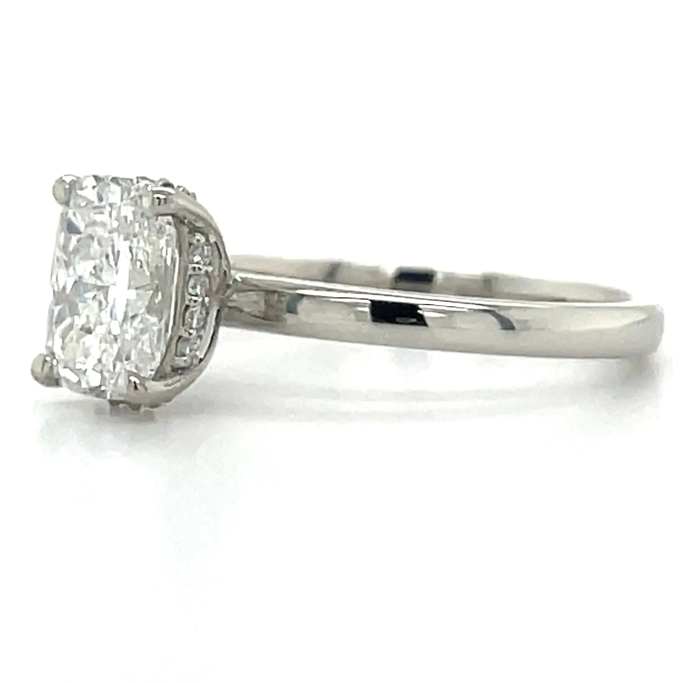 Grace - Platinum 1.58ct Laboratory Grown Elongated Cushion Cut Diamond Engagement Ring With Hidden Halo