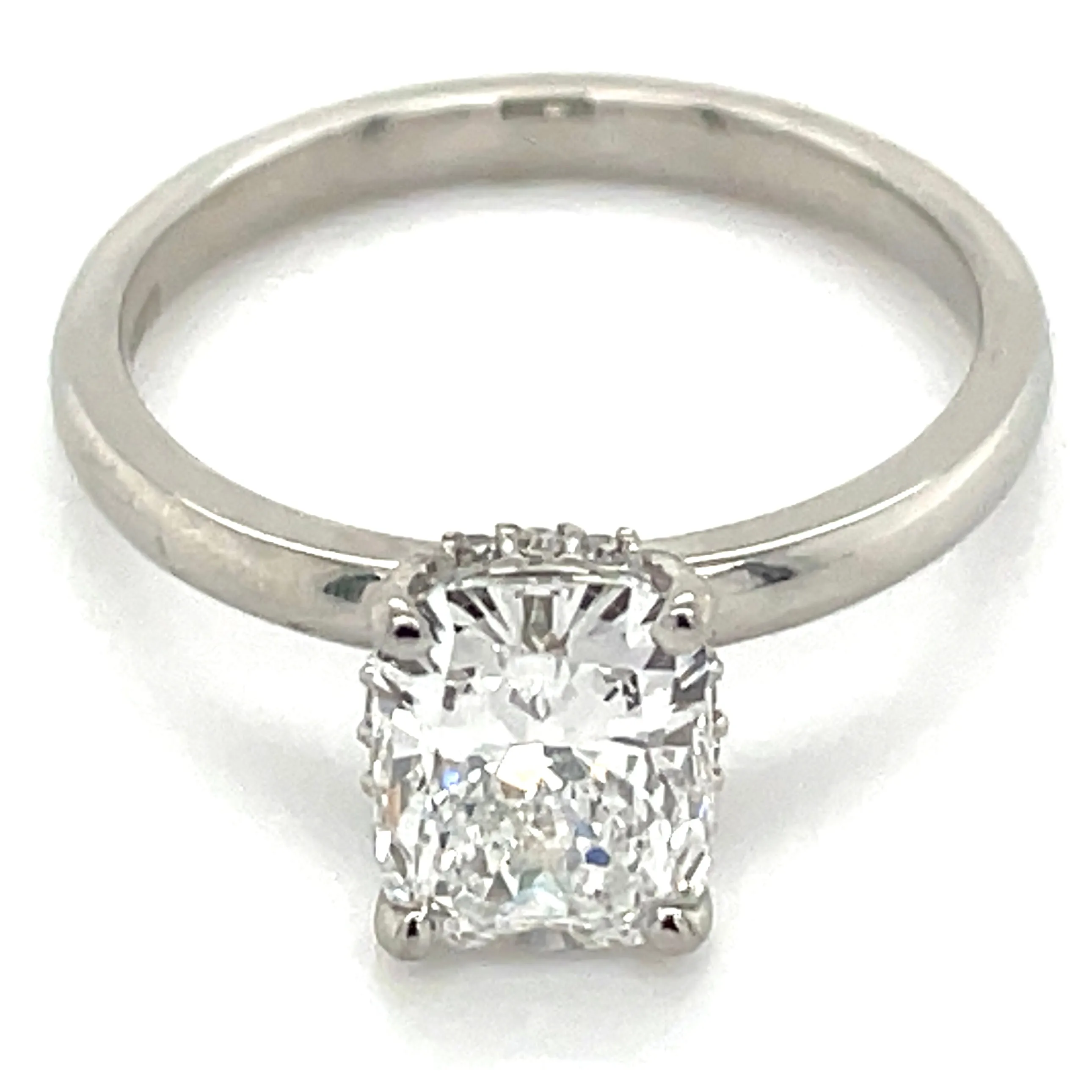 Grace - Platinum 1.58ct Laboratory Grown Elongated Cushion Cut Diamond Engagement Ring With Hidden Halo