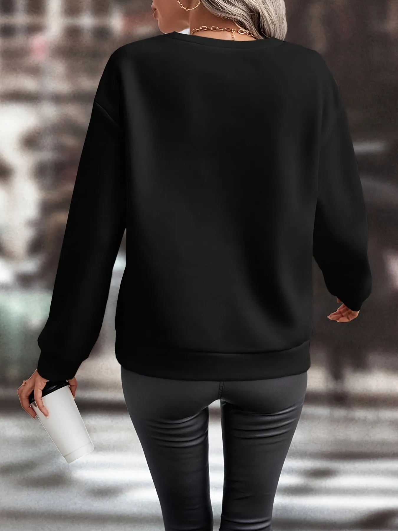 Graphic Print Crew Neck Pullover, Casual Fashion Loose Long Sleeve Sweatshirt, Women's Clothing