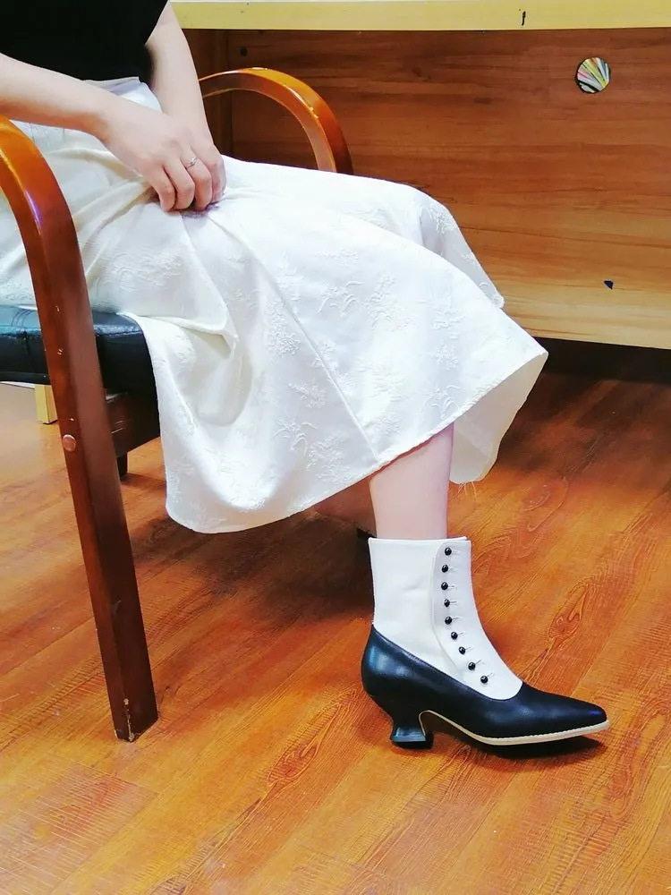 Handmade Vintage Victorian Buttoned Ankle Boots - Regency Era Inspired