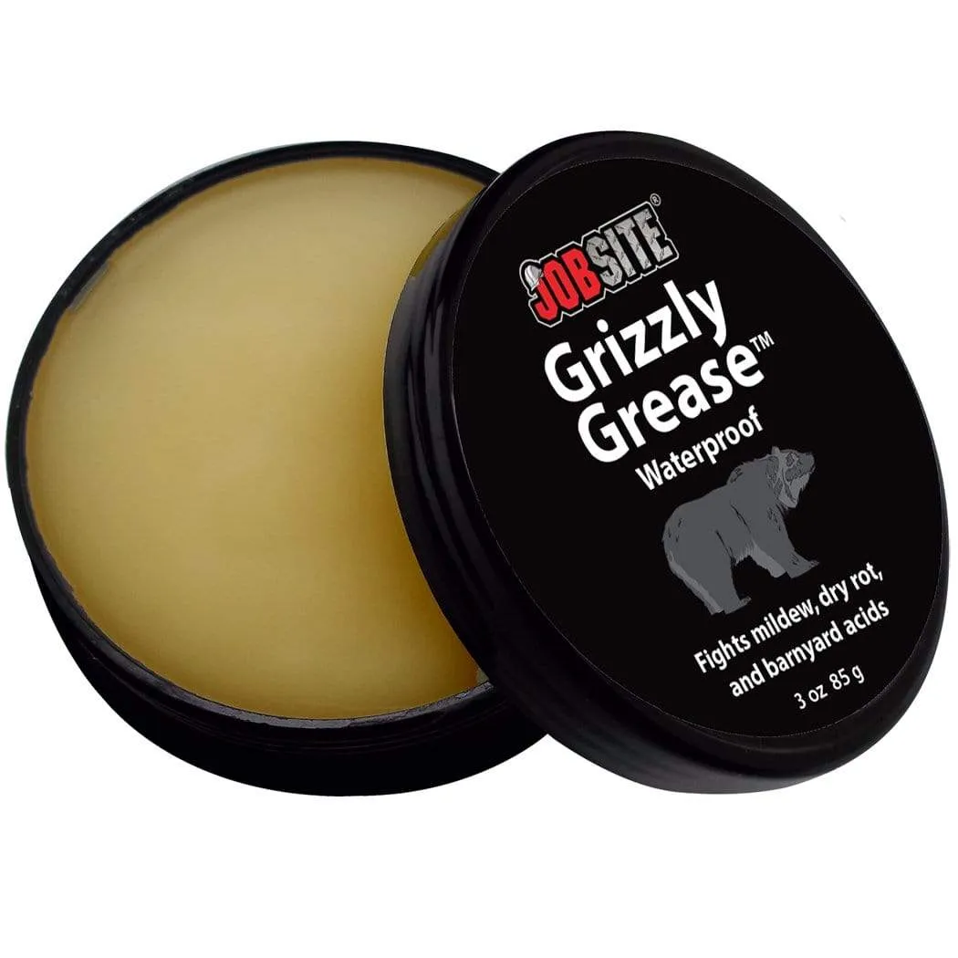 JobSite Grizzly Grease Waterproofing Leather Protector Paste-Prevents Mildew, Dry Rot, Salt Stains & Scuff Marks-3 oz.