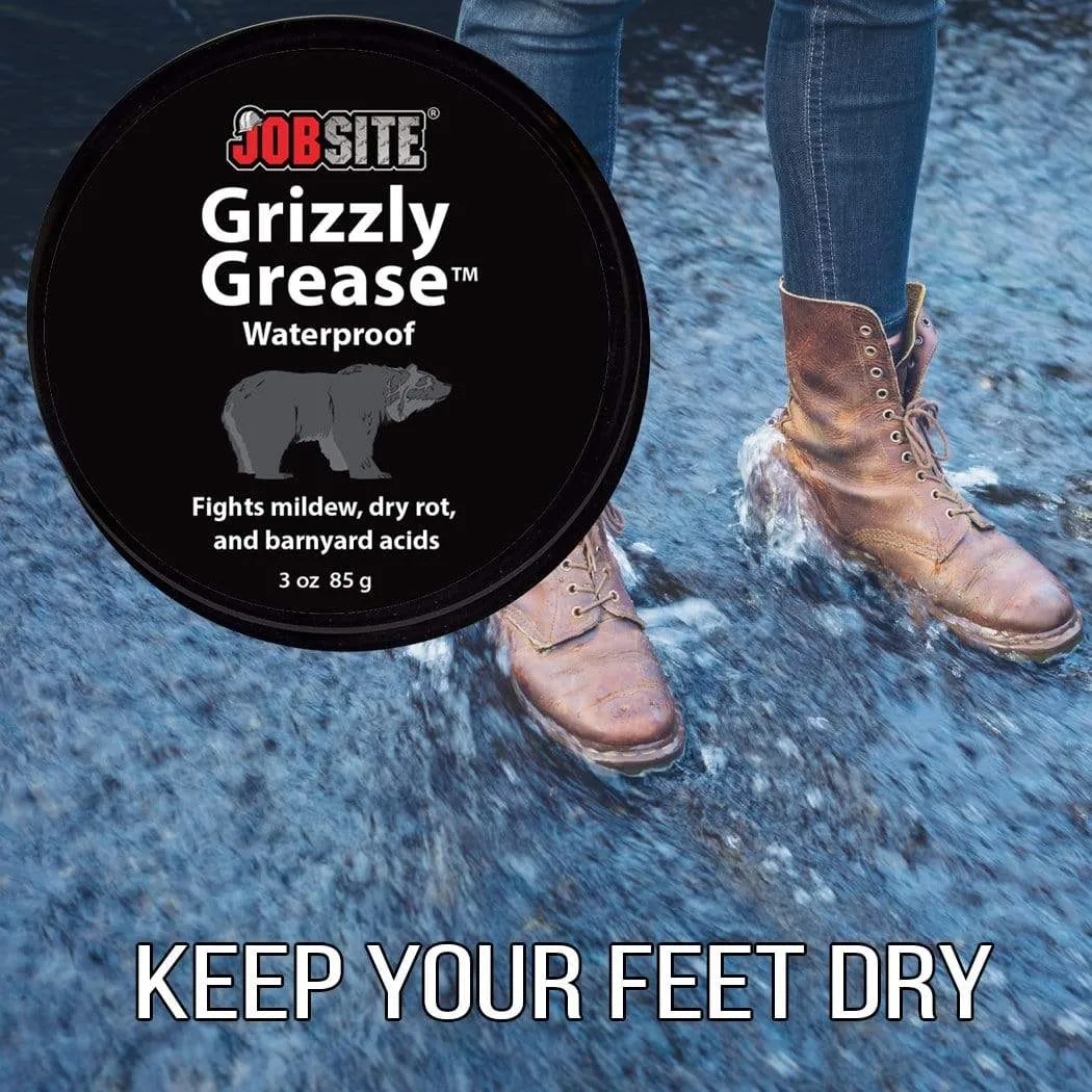 JobSite Grizzly Grease Waterproofing Leather Protector Paste-Prevents Mildew, Dry Rot, Salt Stains & Scuff Marks-3 oz.