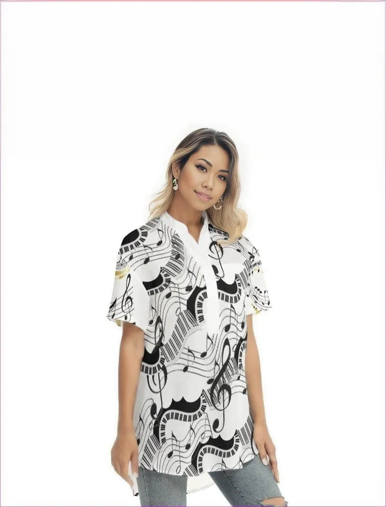 Keys Womens Stand-up Collar Blouse With Open Button