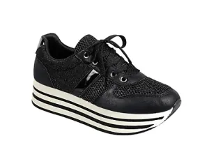 Lace Up Platform Heel Trendy Sneakers Black & White