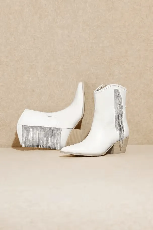Layla White silver Fringe Booties