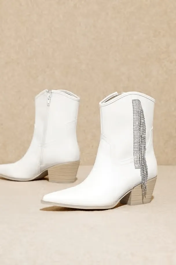 Layla White silver Fringe Booties