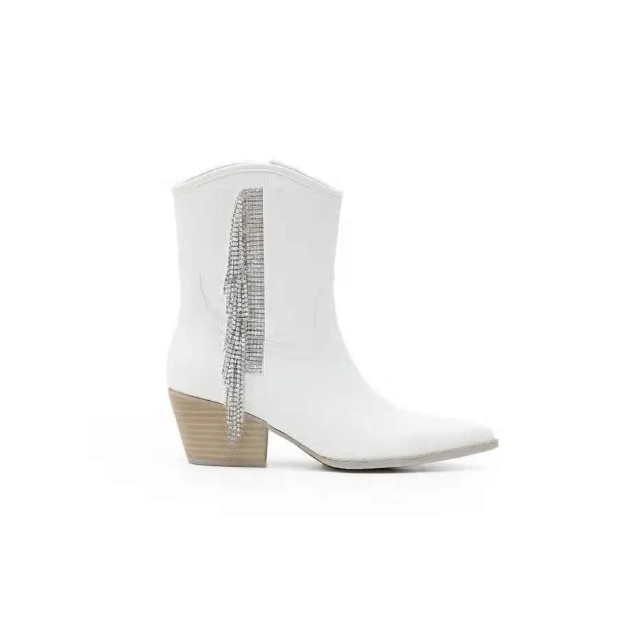 Layla White silver Fringe Booties