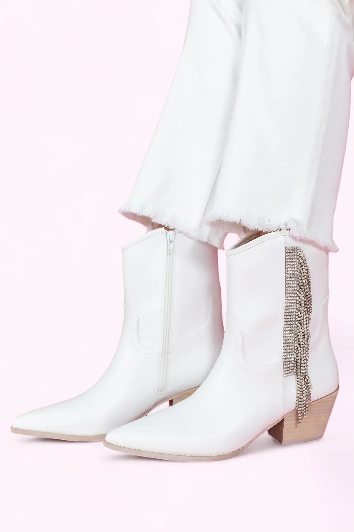 Layla White silver Fringe Booties