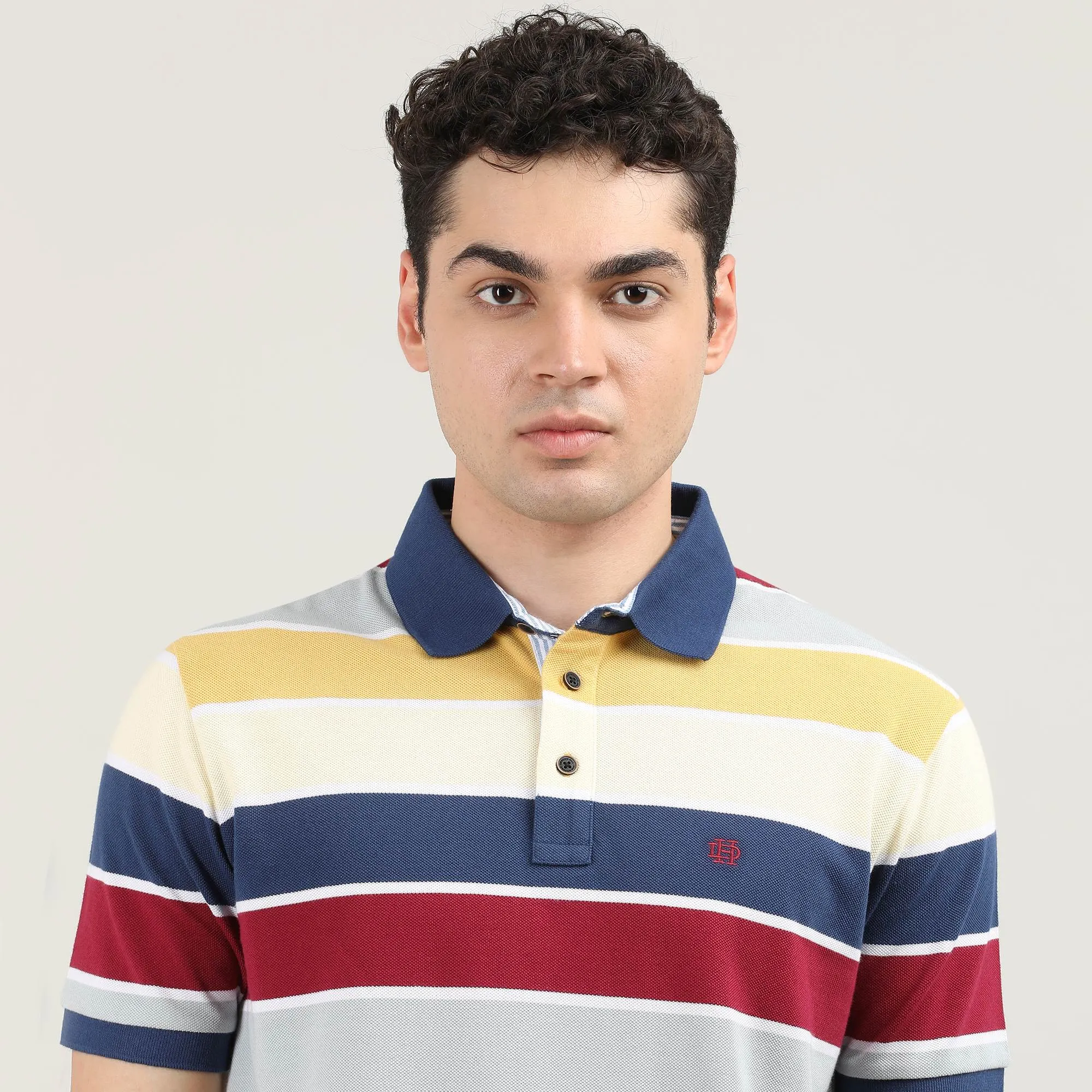 Lemon Pique Stripes Polo T-shirt With Tipping Collar
