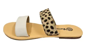 Leopard and White 2 Strap Leather Slide Sandals