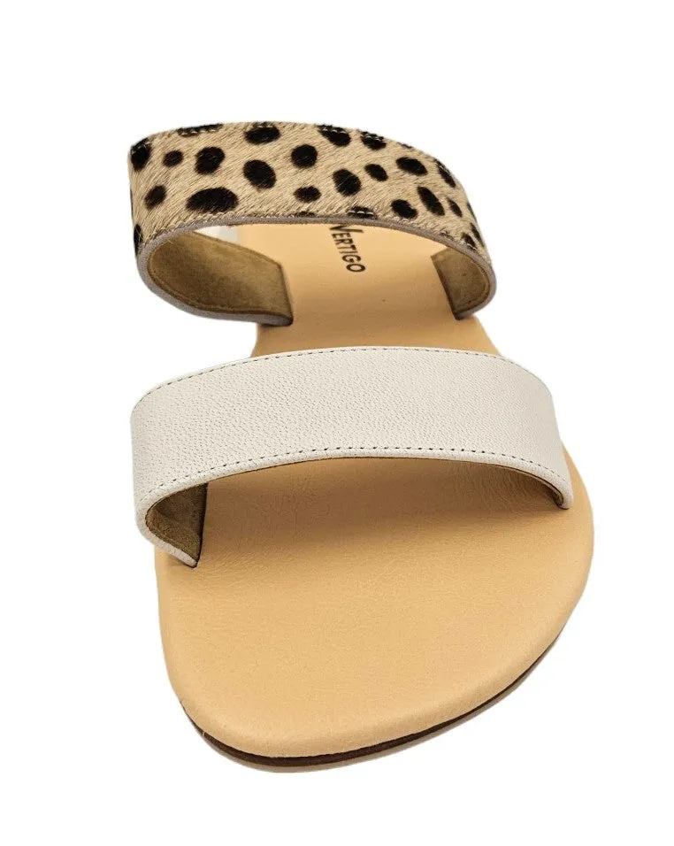 Leopard and White 2 Strap Leather Slide Sandals
