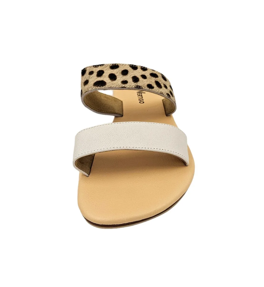 Leopard and White 2 Strap Leather Slide Sandals
