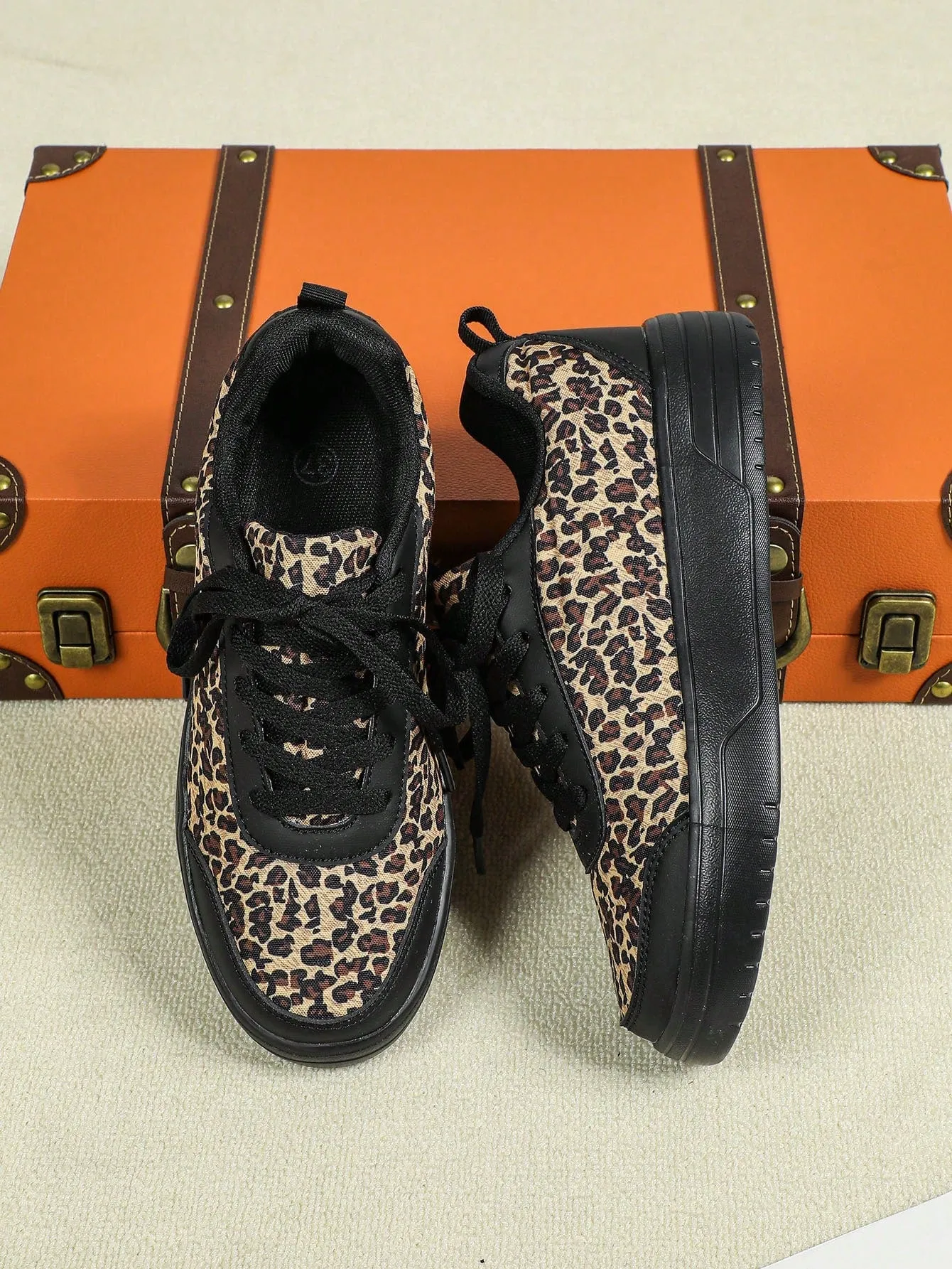 Leopard Print Casual Sneakers For Men, Black, Lightweight, Breathable, Comfortable Slip-On Shoes, Great For Commuting, Walking, Holiday Gift, Party