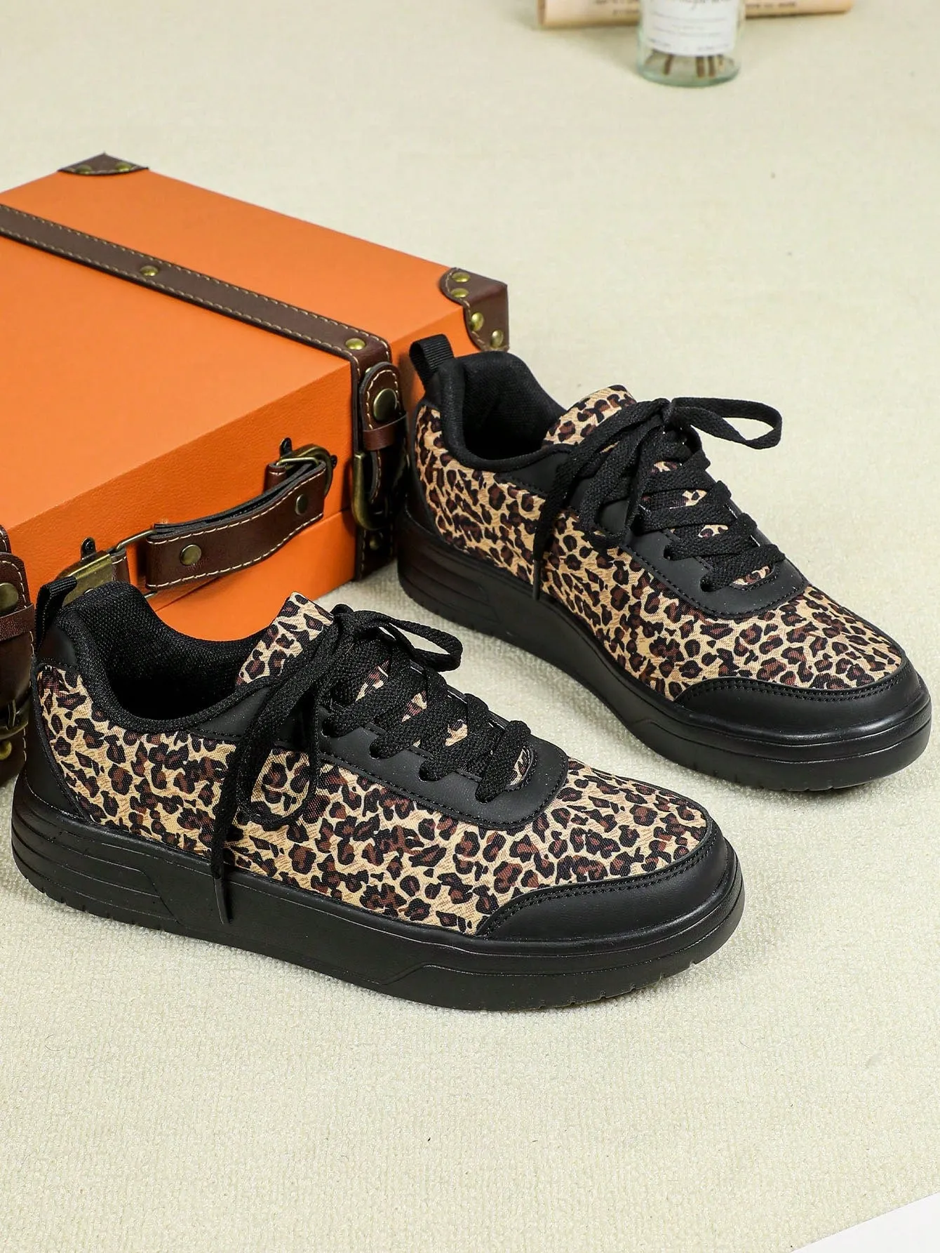 Leopard Print Casual Sneakers For Men, Black, Lightweight, Breathable, Comfortable Slip-On Shoes, Great For Commuting, Walking, Holiday Gift, Party