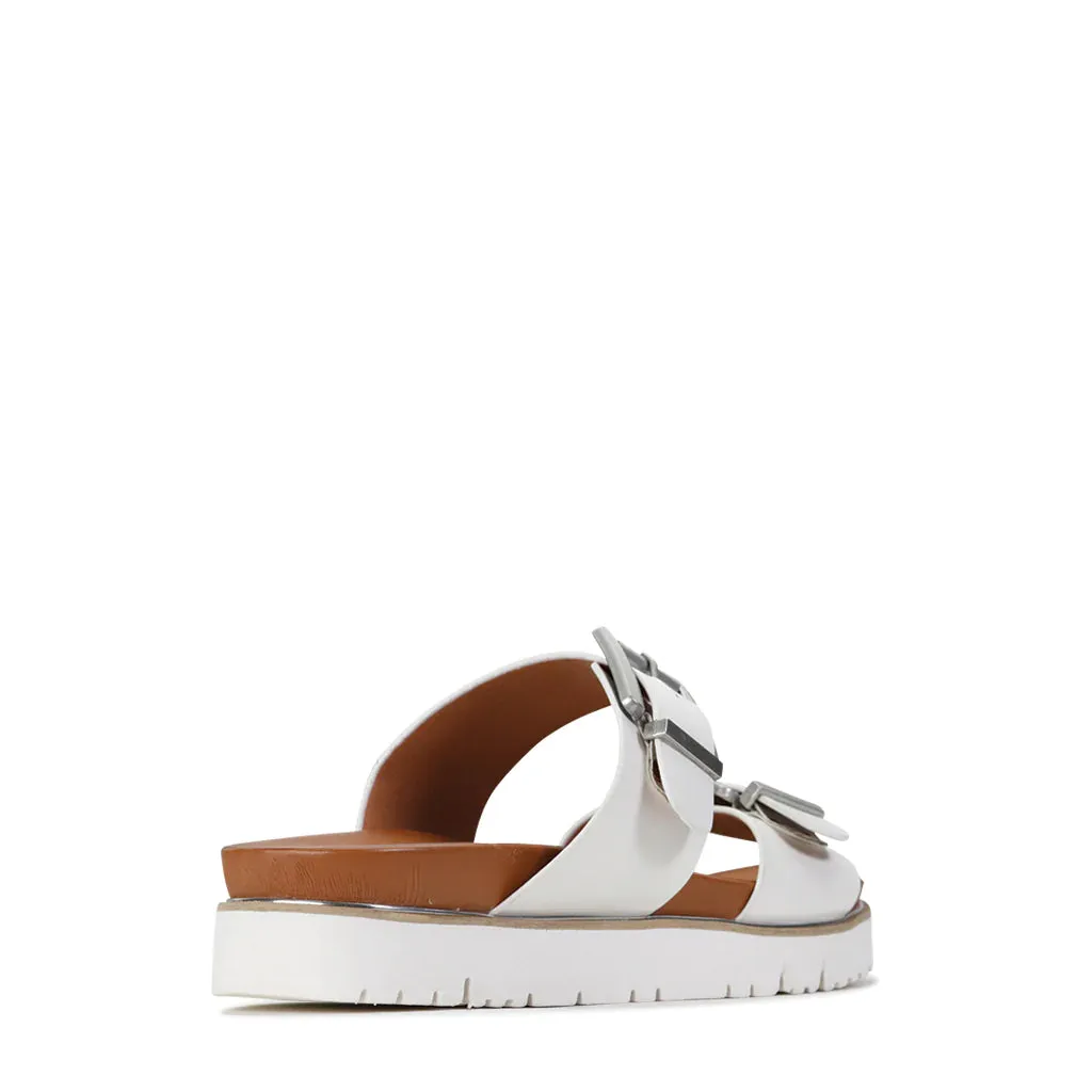 Los Cabos Carter Double Buckle Strap Slip On Sandle White White 36