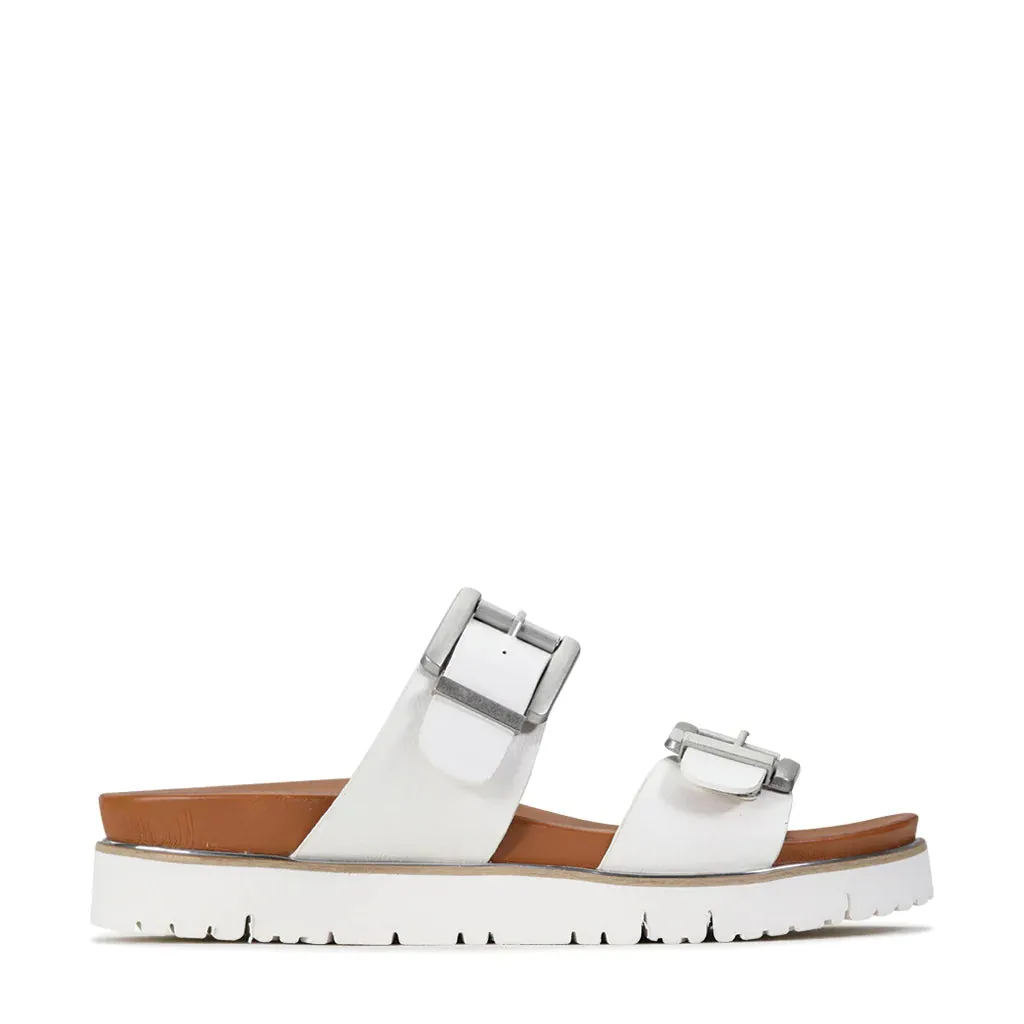 Los Cabos Carter Double Buckle Strap Slip On Sandle White White 36