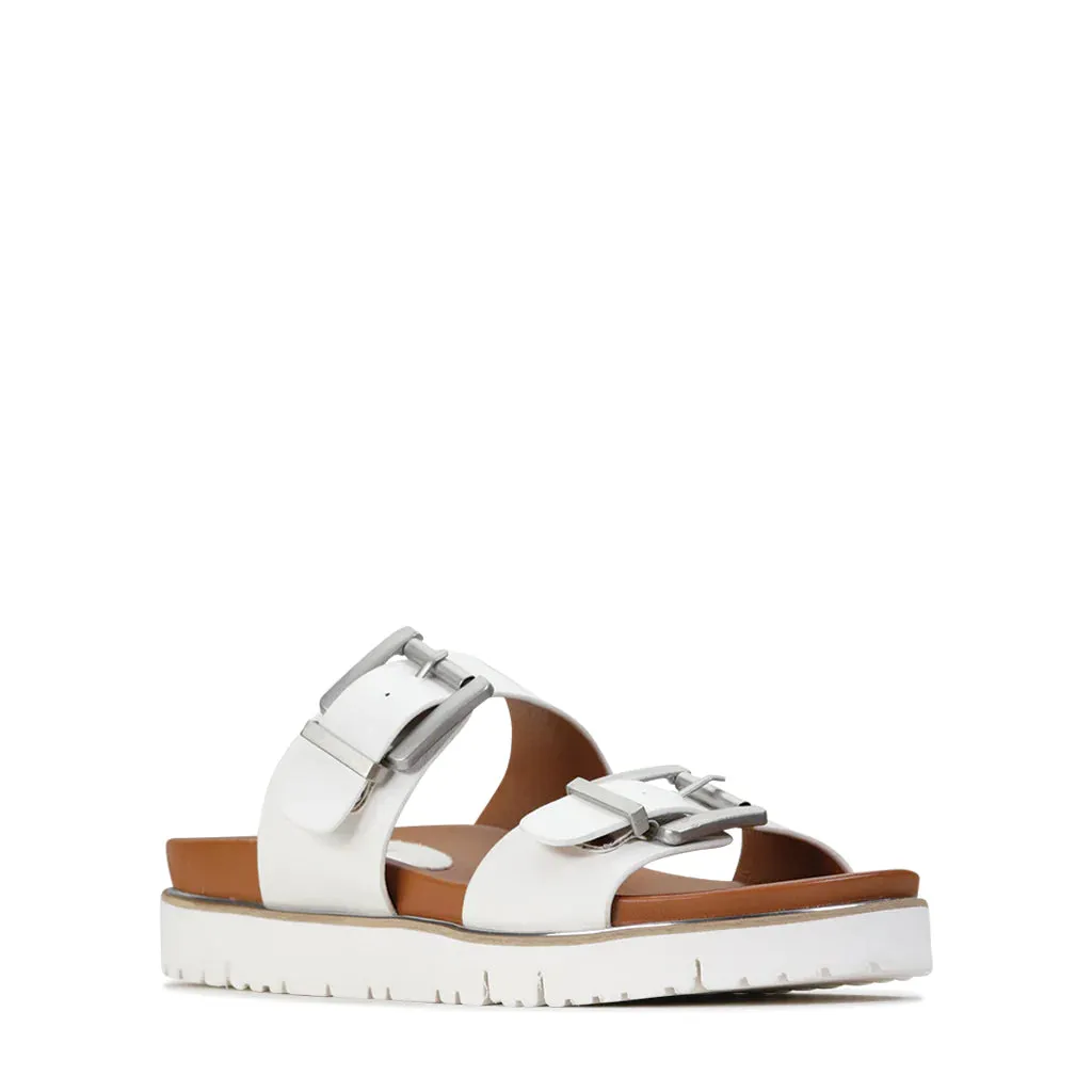 Los Cabos Carter Double Buckle Strap Slip On Sandle White White 36