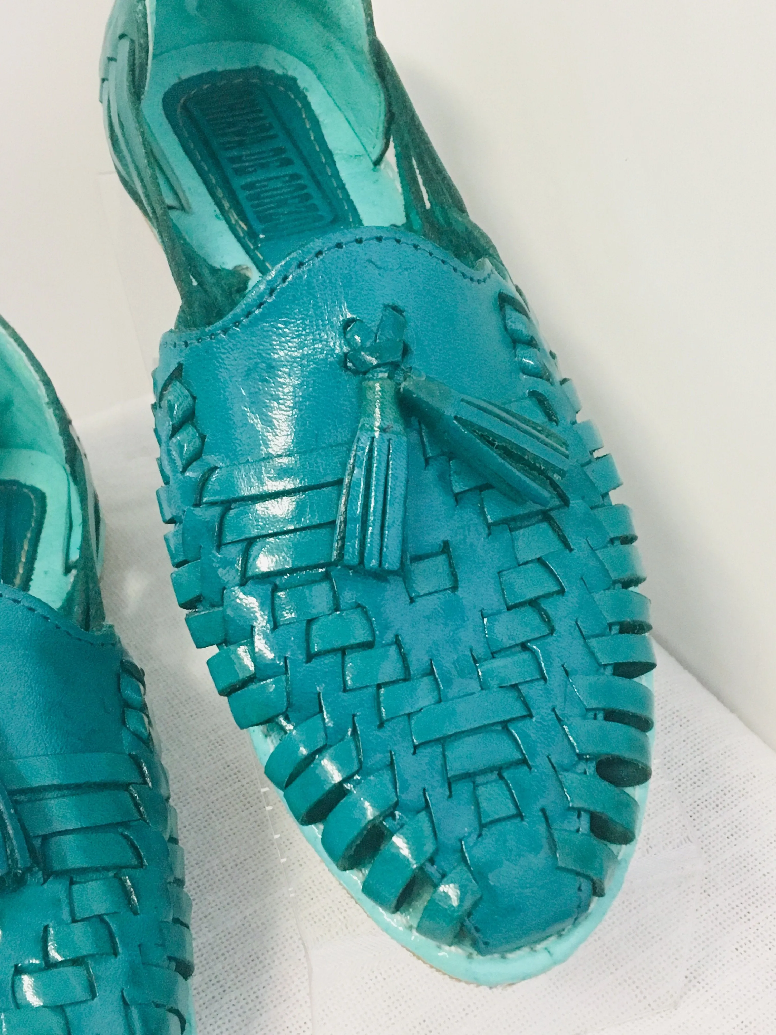 Mexican Handmade Leather Sandals Turquoise with tassels