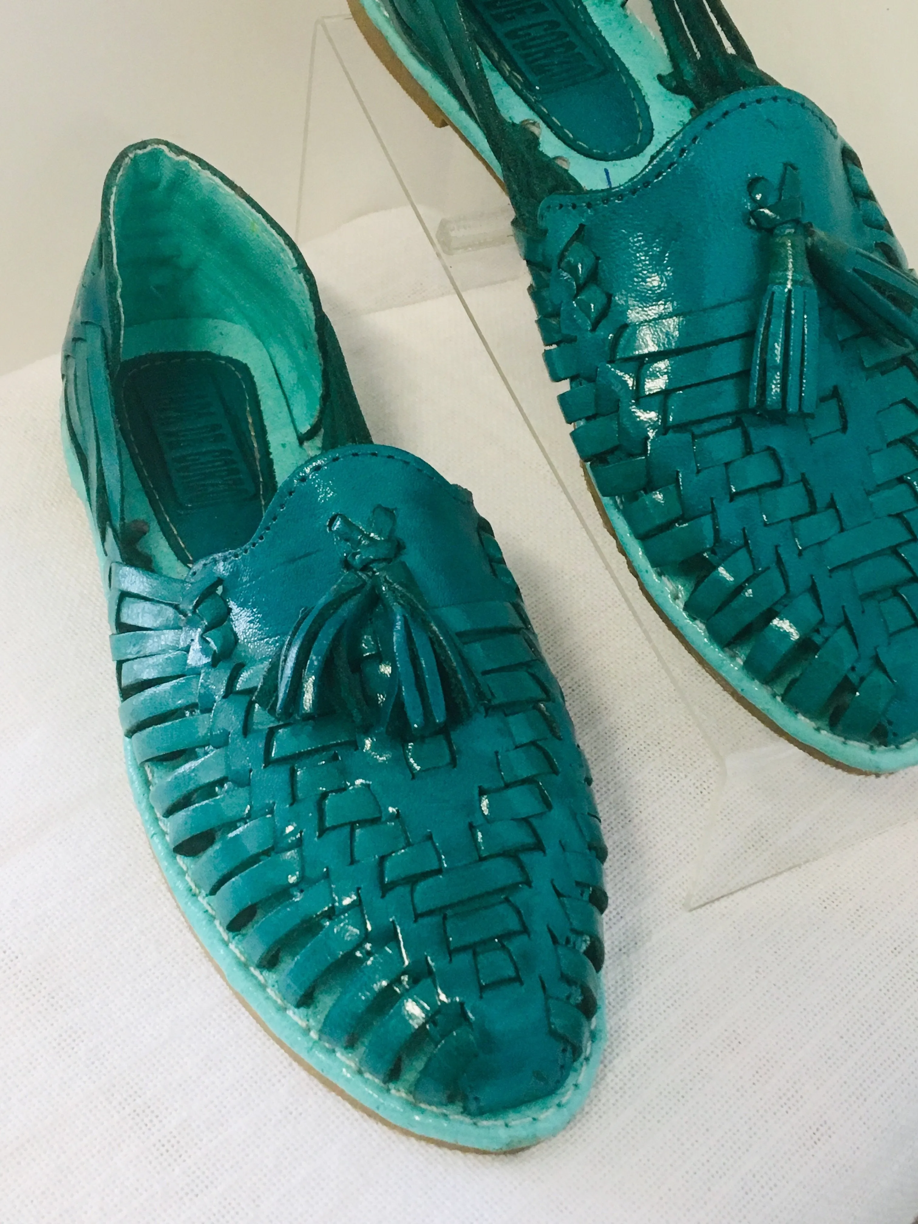Mexican Handmade Leather Sandals Turquoise with tassels