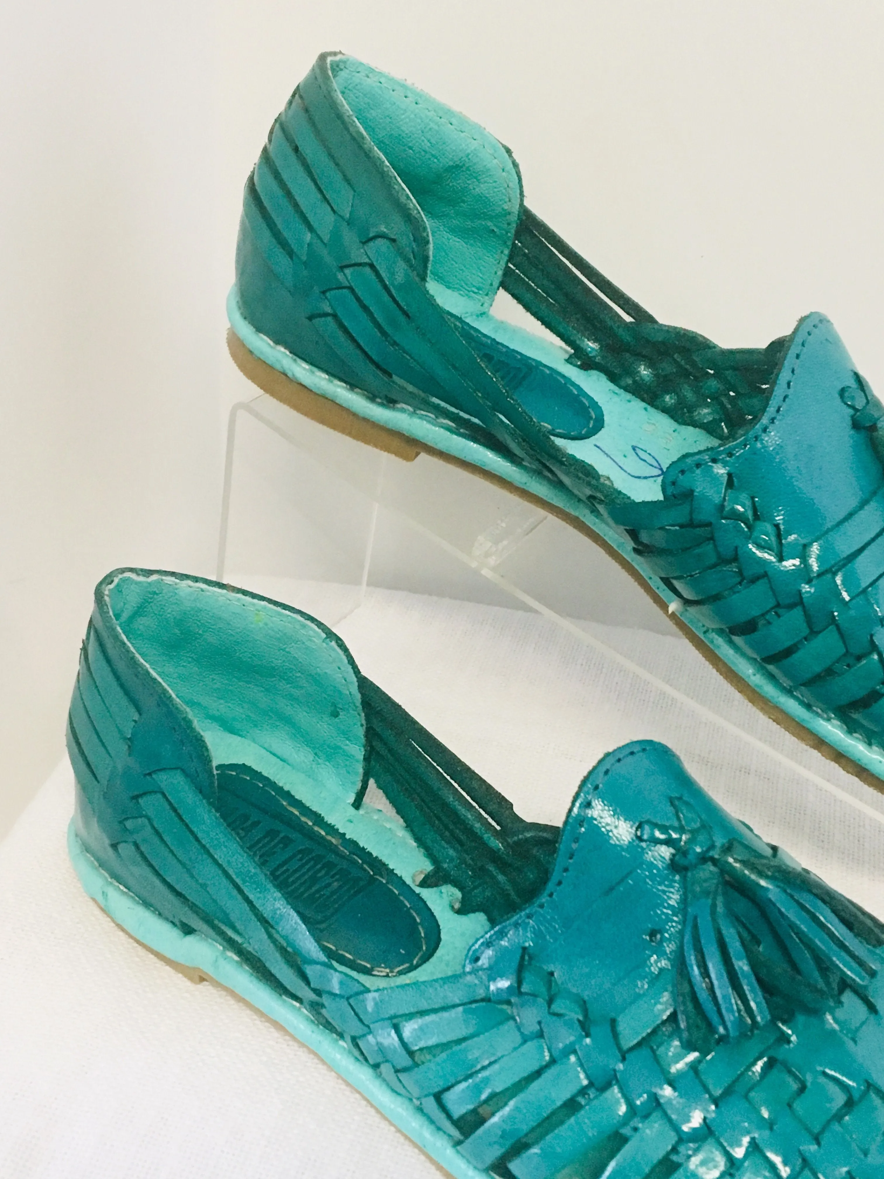 Mexican Handmade Leather Sandals Turquoise with tassels