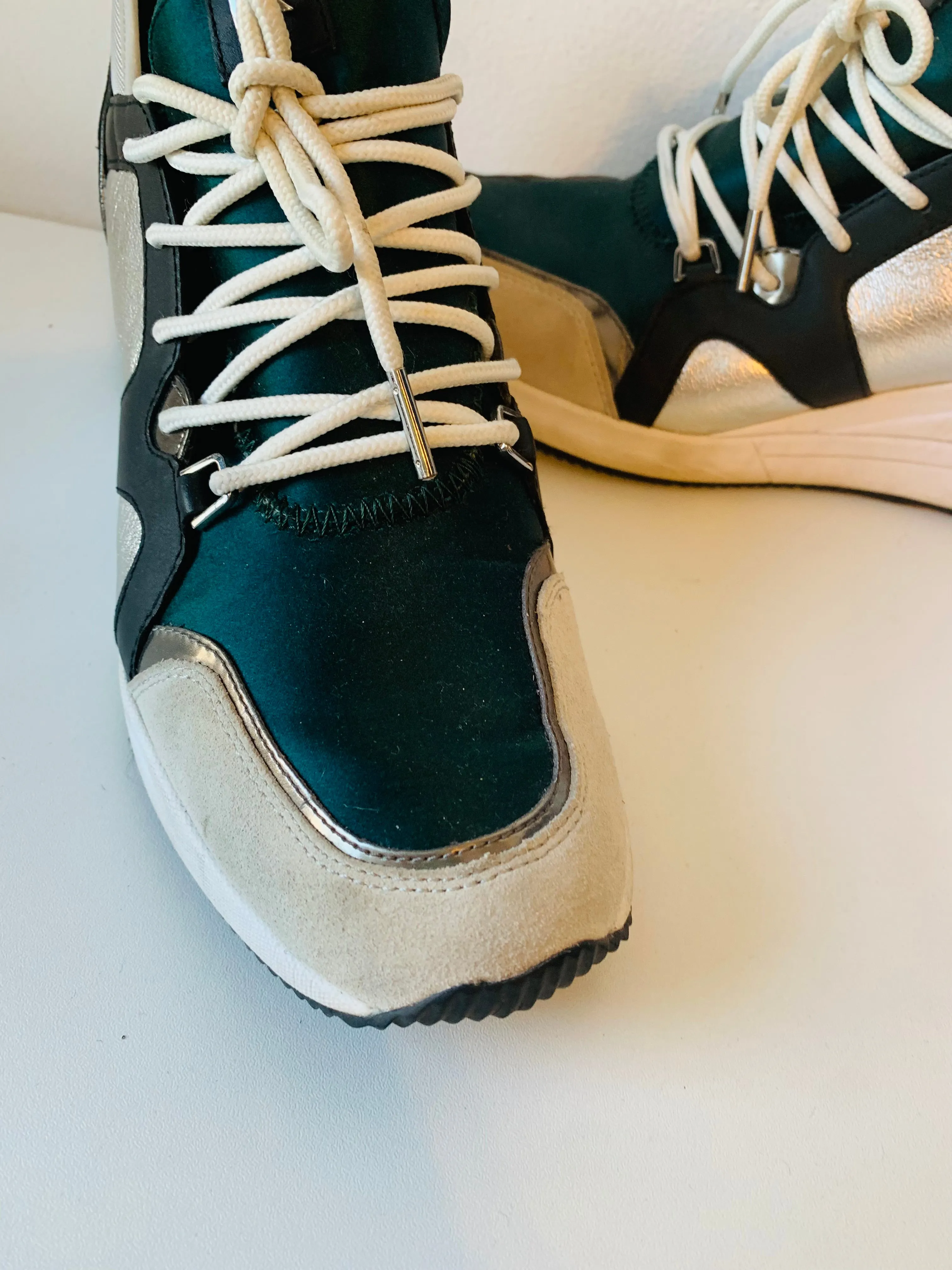 Michael Kors Green and White Platform Sneakers Size 10