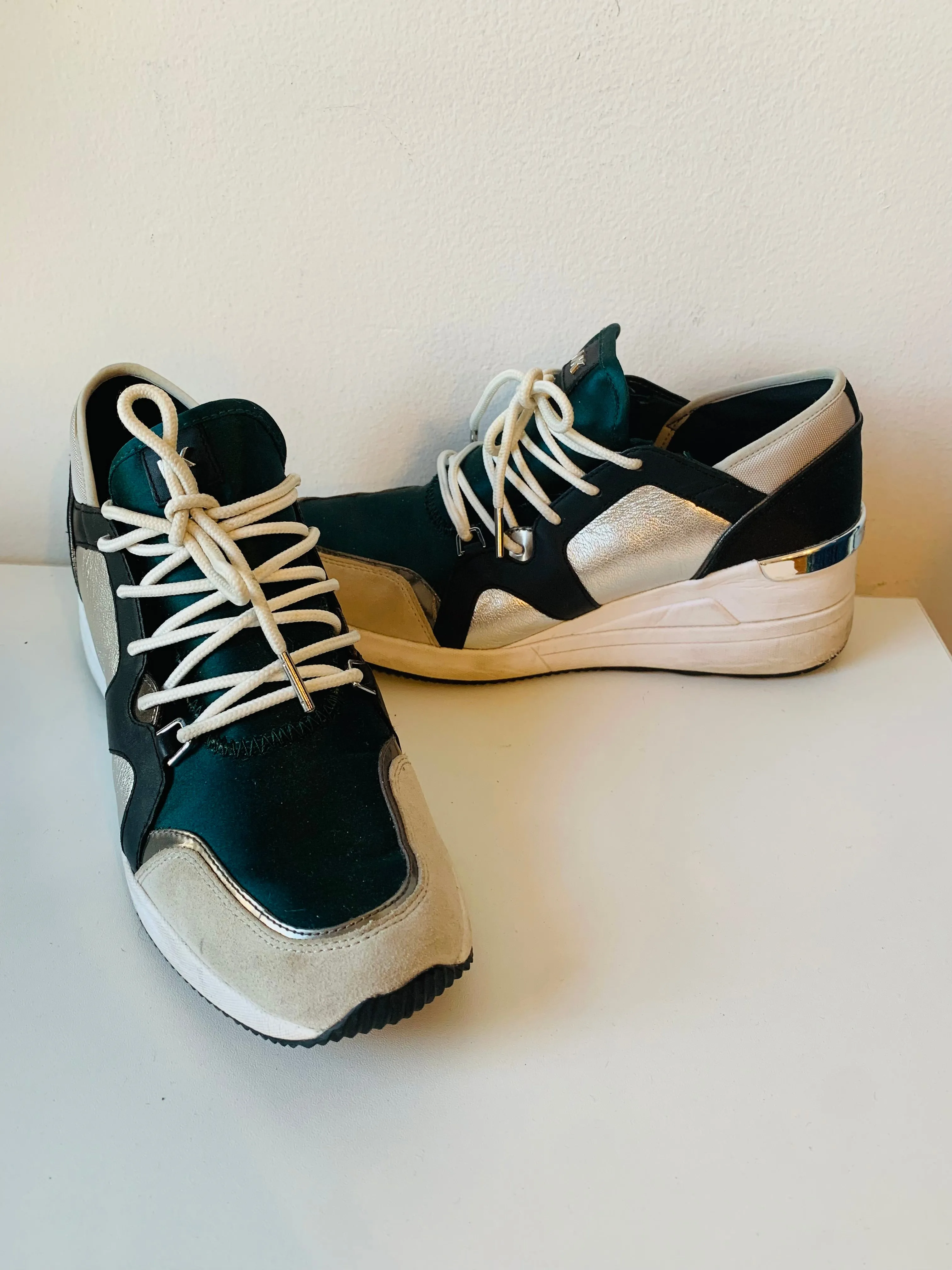 Michael Kors Green and White Platform Sneakers Size 10