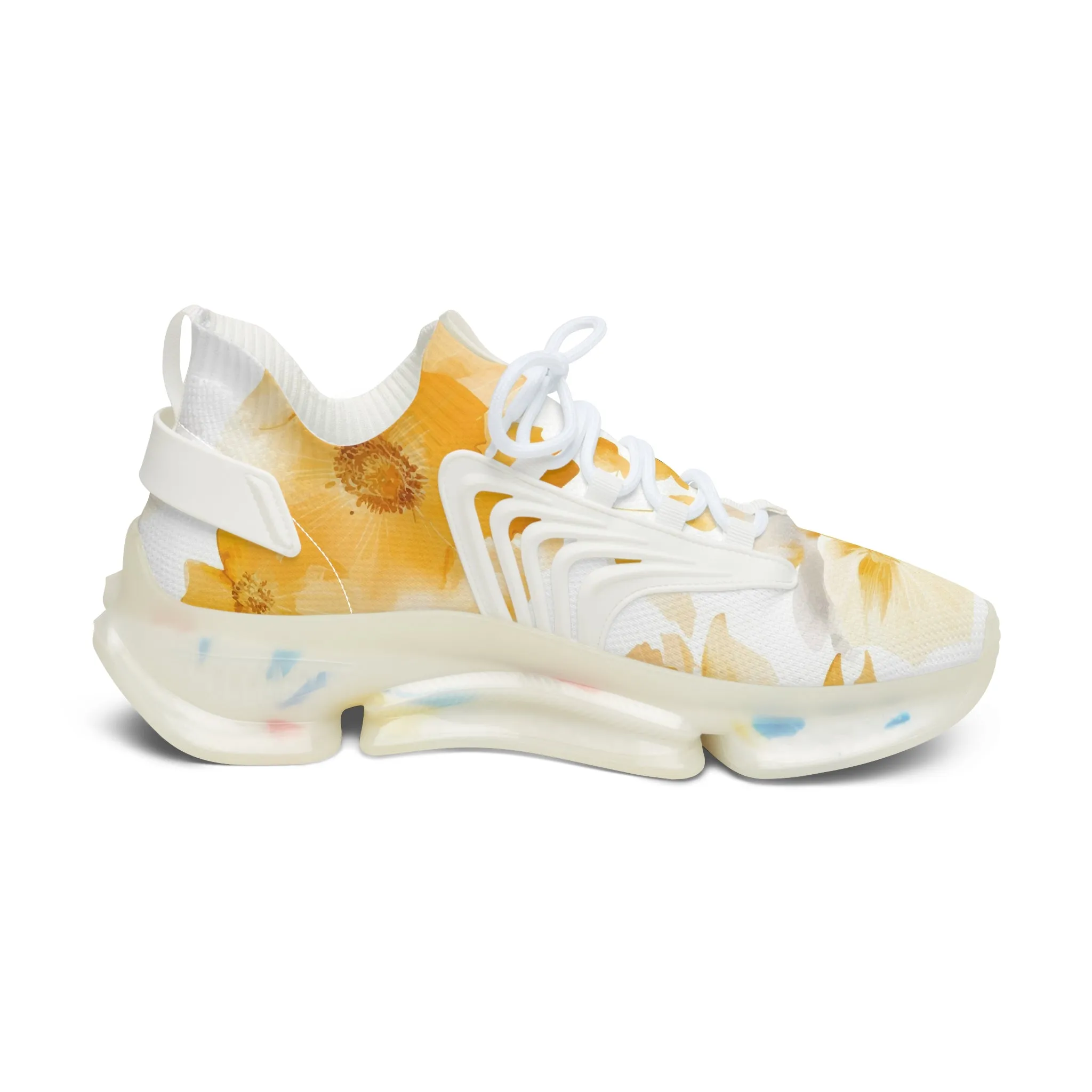 Orange Flowers Women's Mesh Sneakers