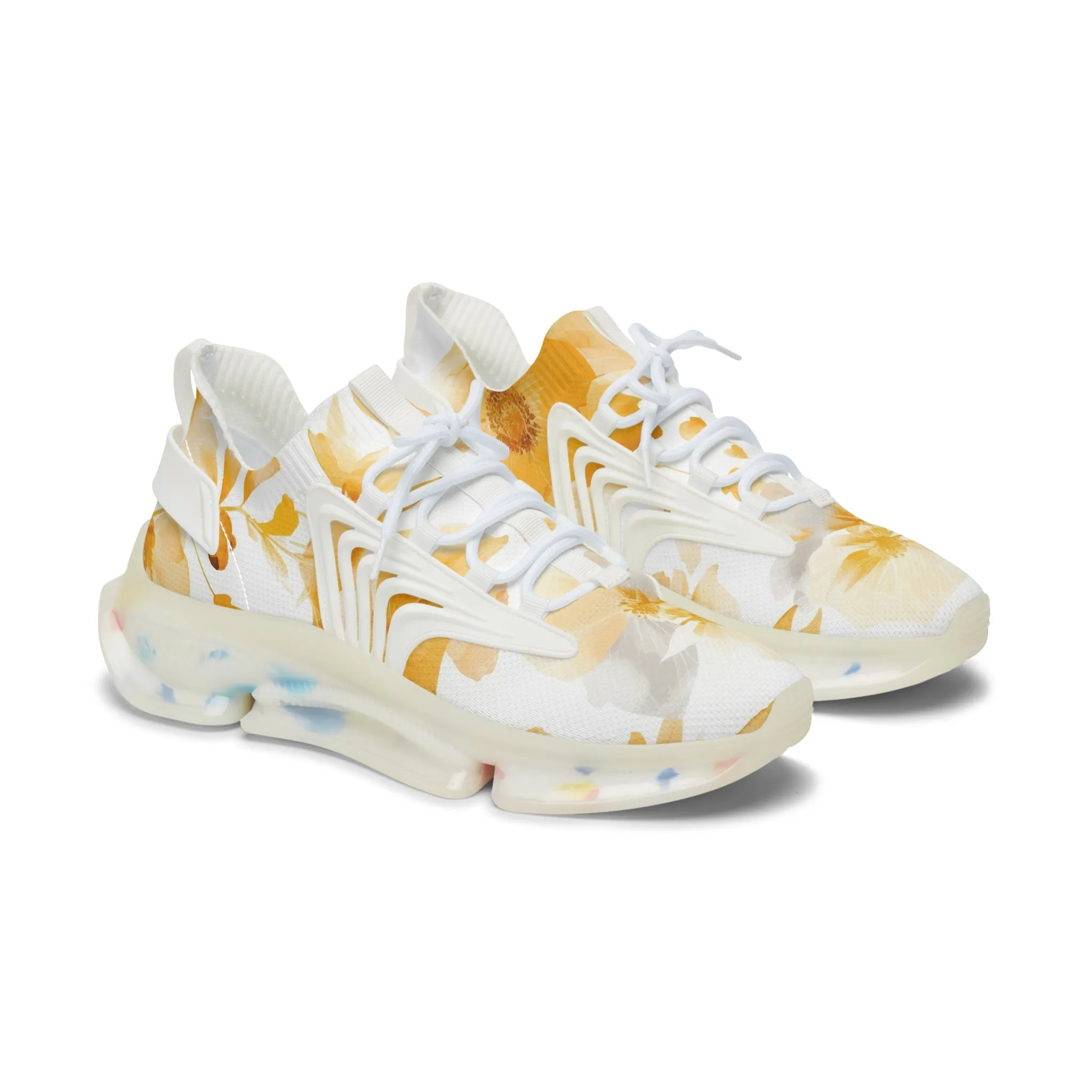 Orange Flowers Women's Mesh Sneakers