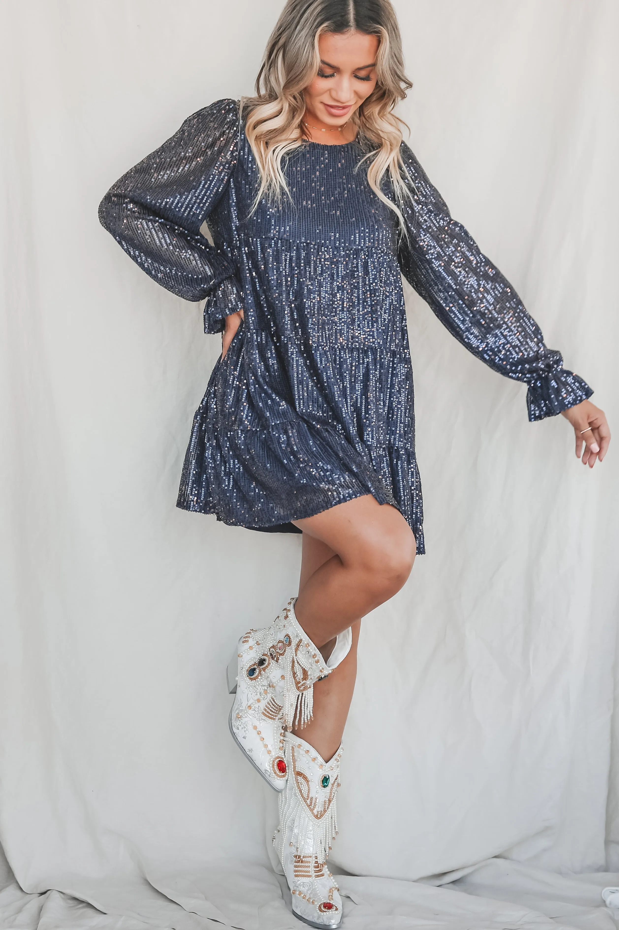 Party Girl Here Sequin Navy Dress