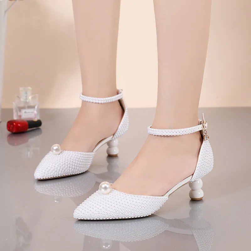 Pearl Pointed Toe Beige Fashion Shoes