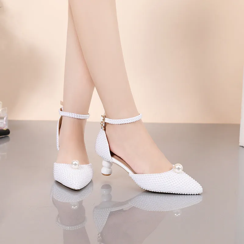 Pearl Pointed Toe Beige Fashion Shoes