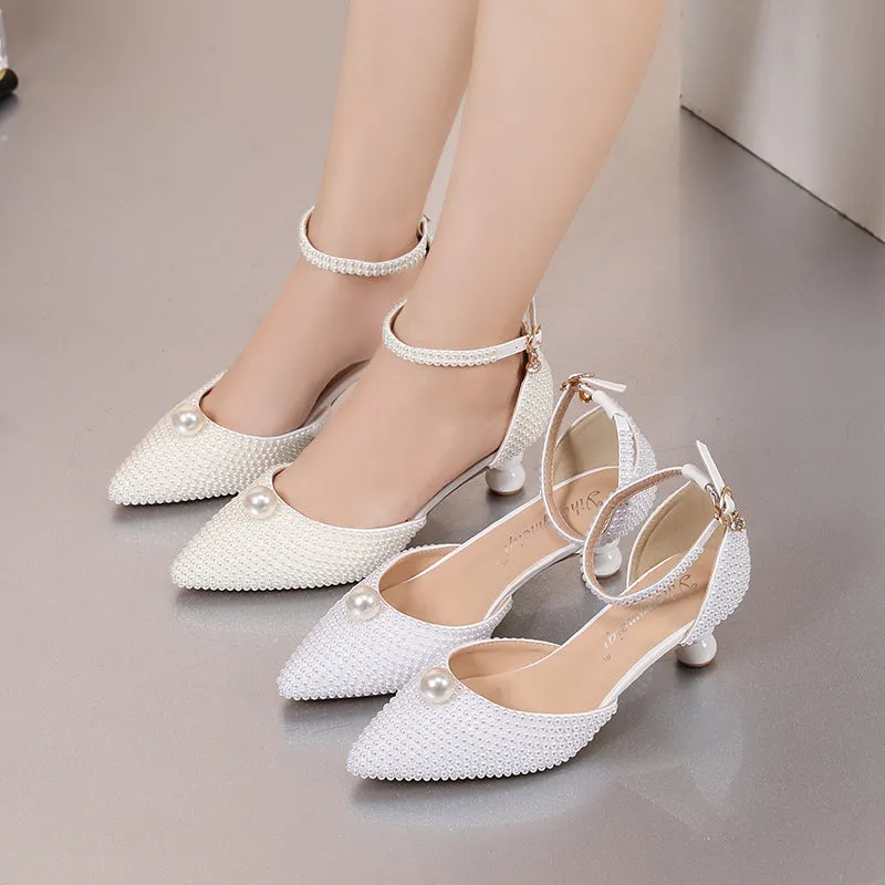 Pearl Pointed Toe Beige Fashion Shoes