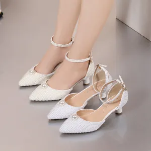Pearl Pointed Toe Beige Fashion Shoes