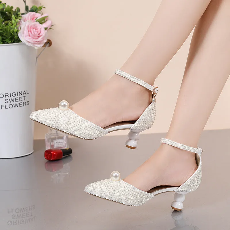 Pearl Pointed Toe Beige Fashion Shoes